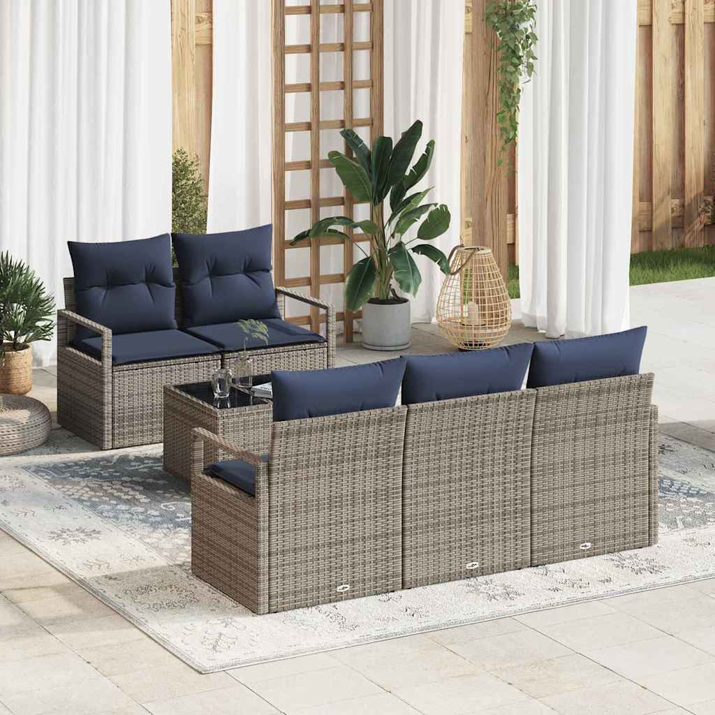 vidaXL Sofa Set 6 pcs Grau und Marineblau Poly-Rattan