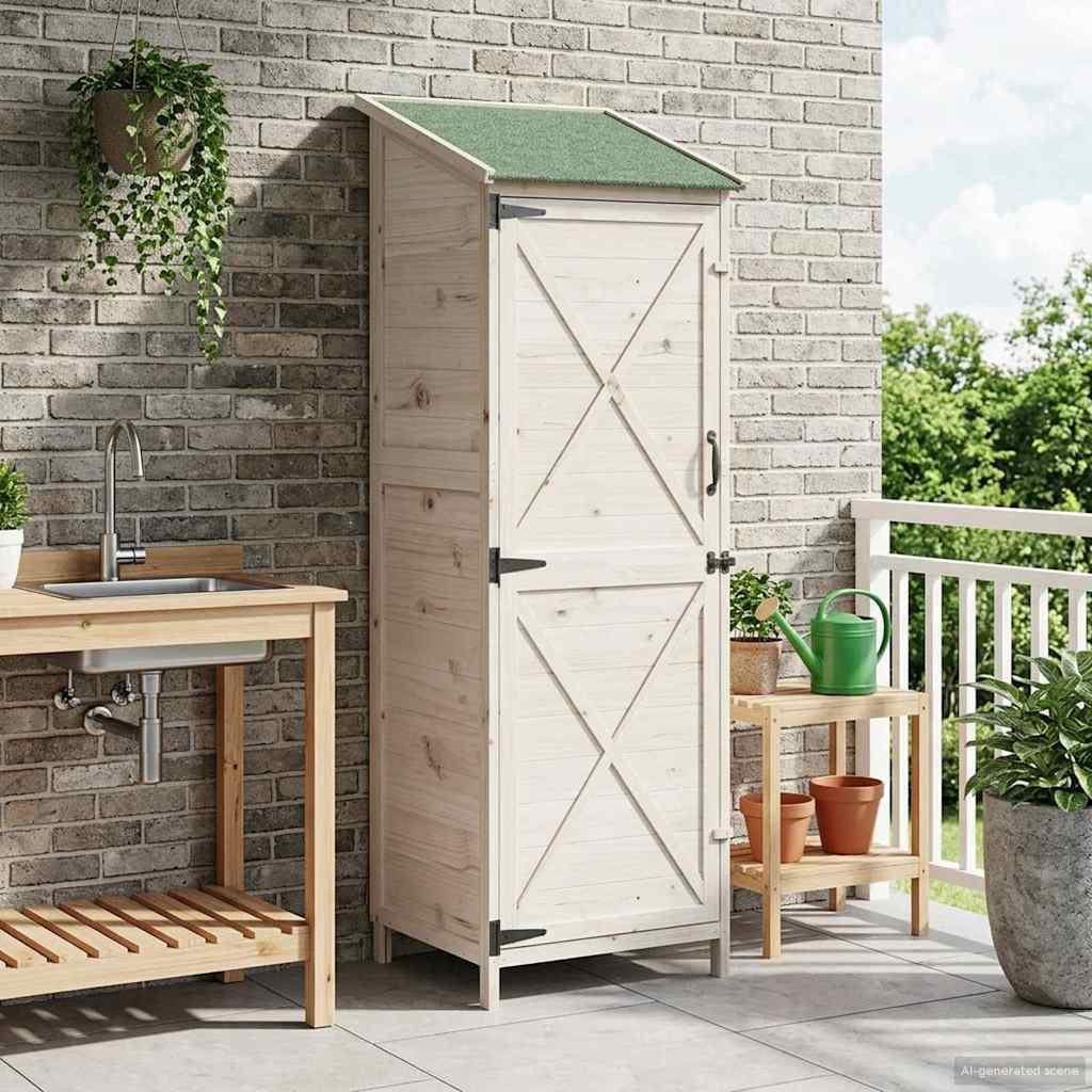 vidaXL Gartenschuppen Weiß 59,5 x 56 x 176,5 cm Massivholz aus Fichte