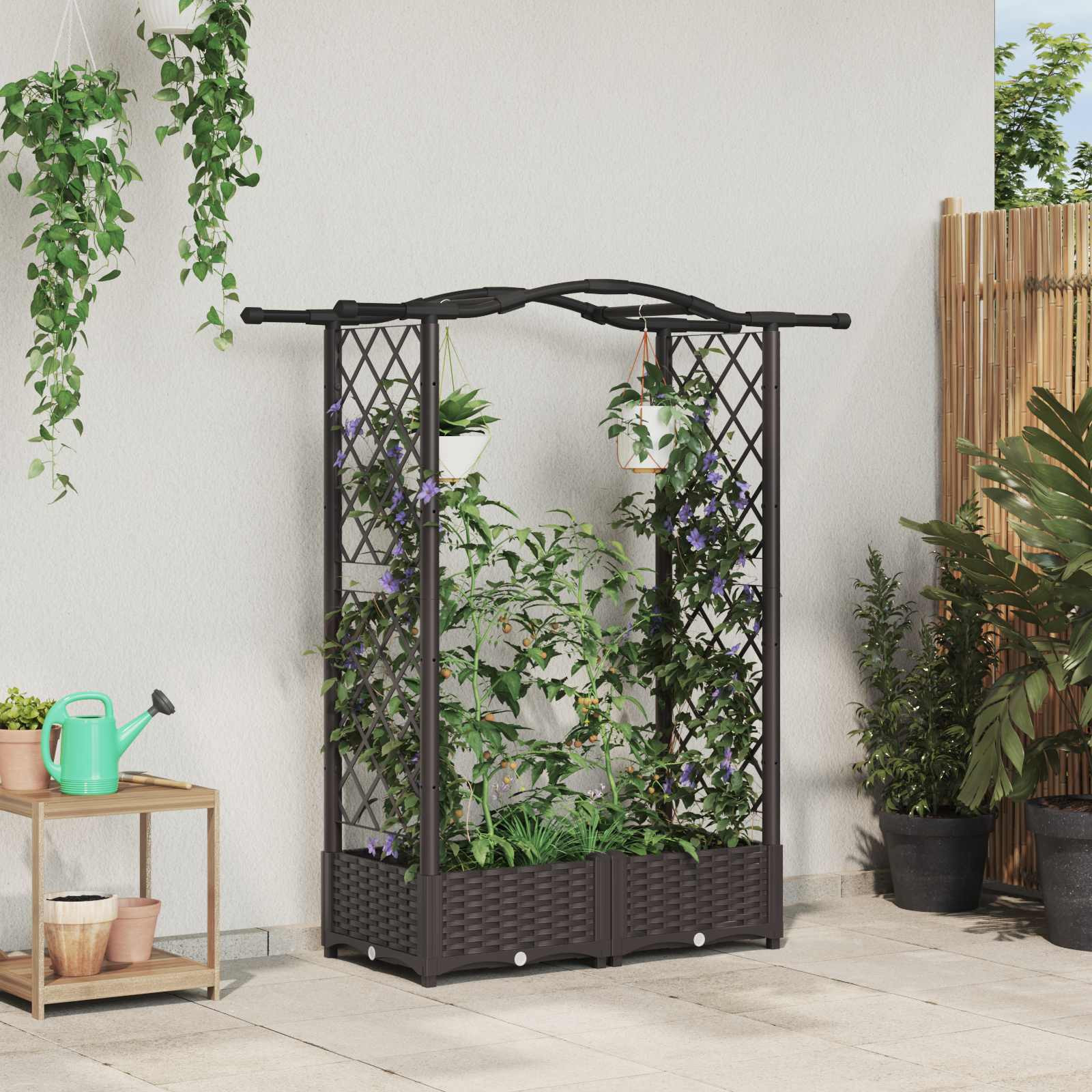 vidaXL Hochbeet mit Rankgitter und Dach Braun 124 x 40 x 123 cm PP