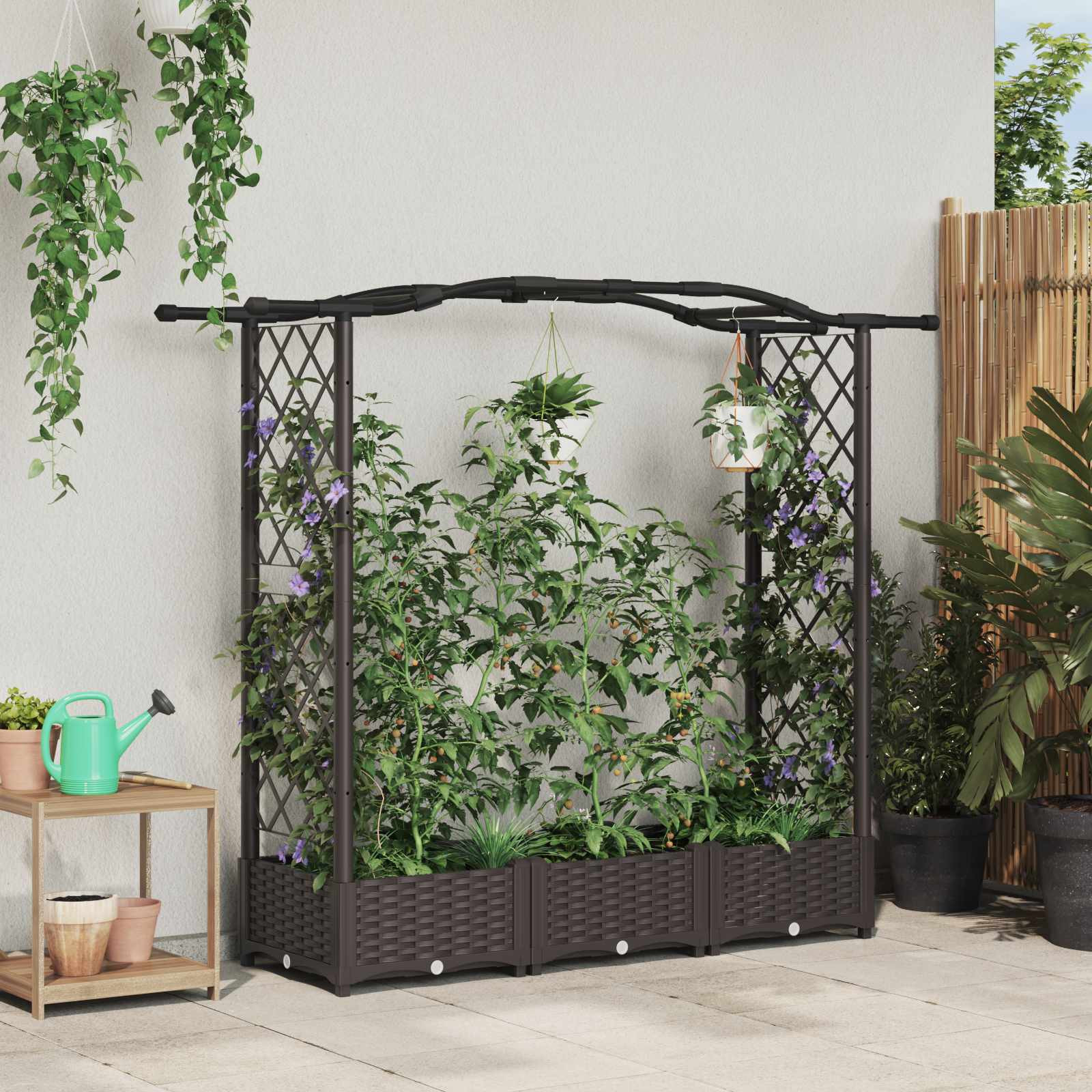 vidaXL Hochbeet mit Rankgitter und Dach Braun 169 x 40 x 123 cm PP