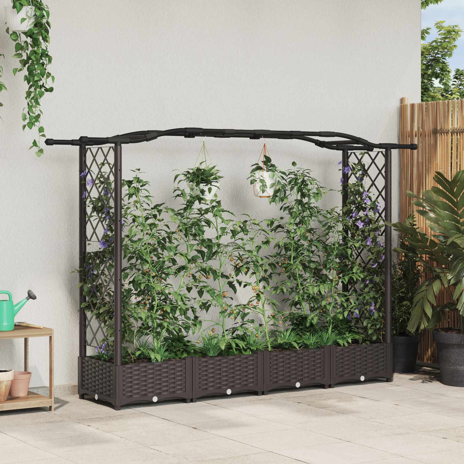 vidaXL Hochbeet mit Rankgitter und Dach Braun 207 x 40 x 123 cm PP