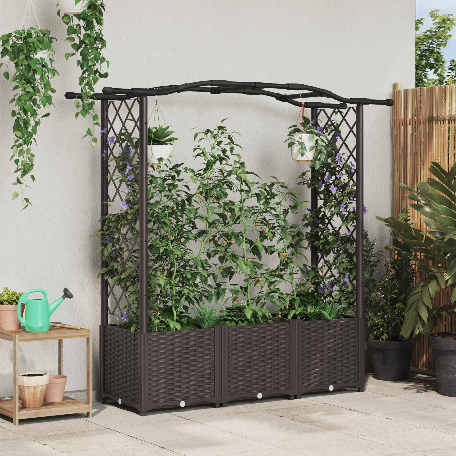 vidaXL Hochbeet mit Rankgitter und Dach Braun 164 x 40 x 138 cm PP