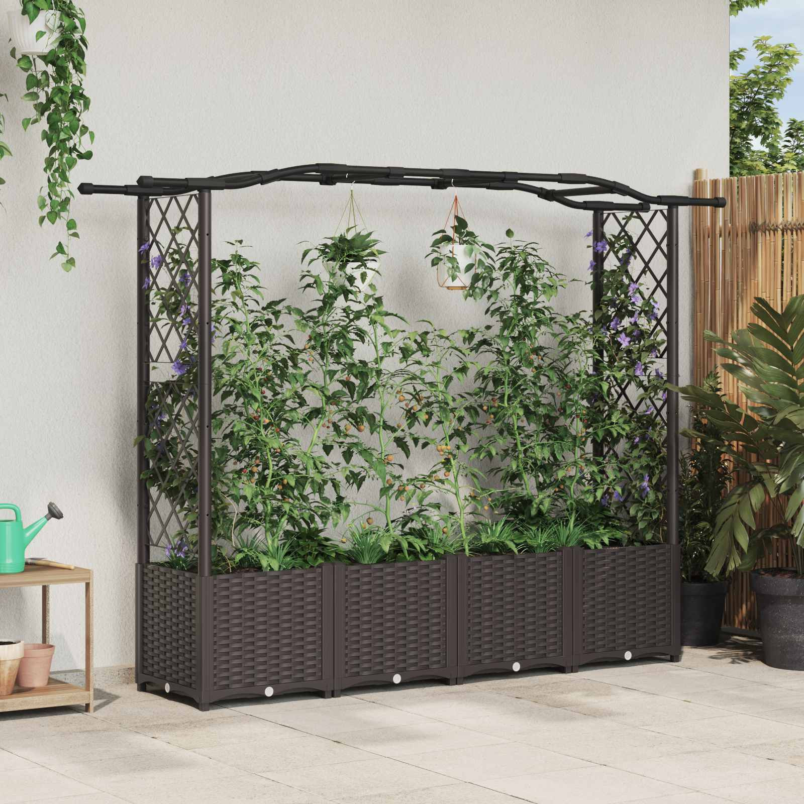vidaXL Hochbeet mit Rankgitter und Dach Braun 204 x 40 x 138 cm PP