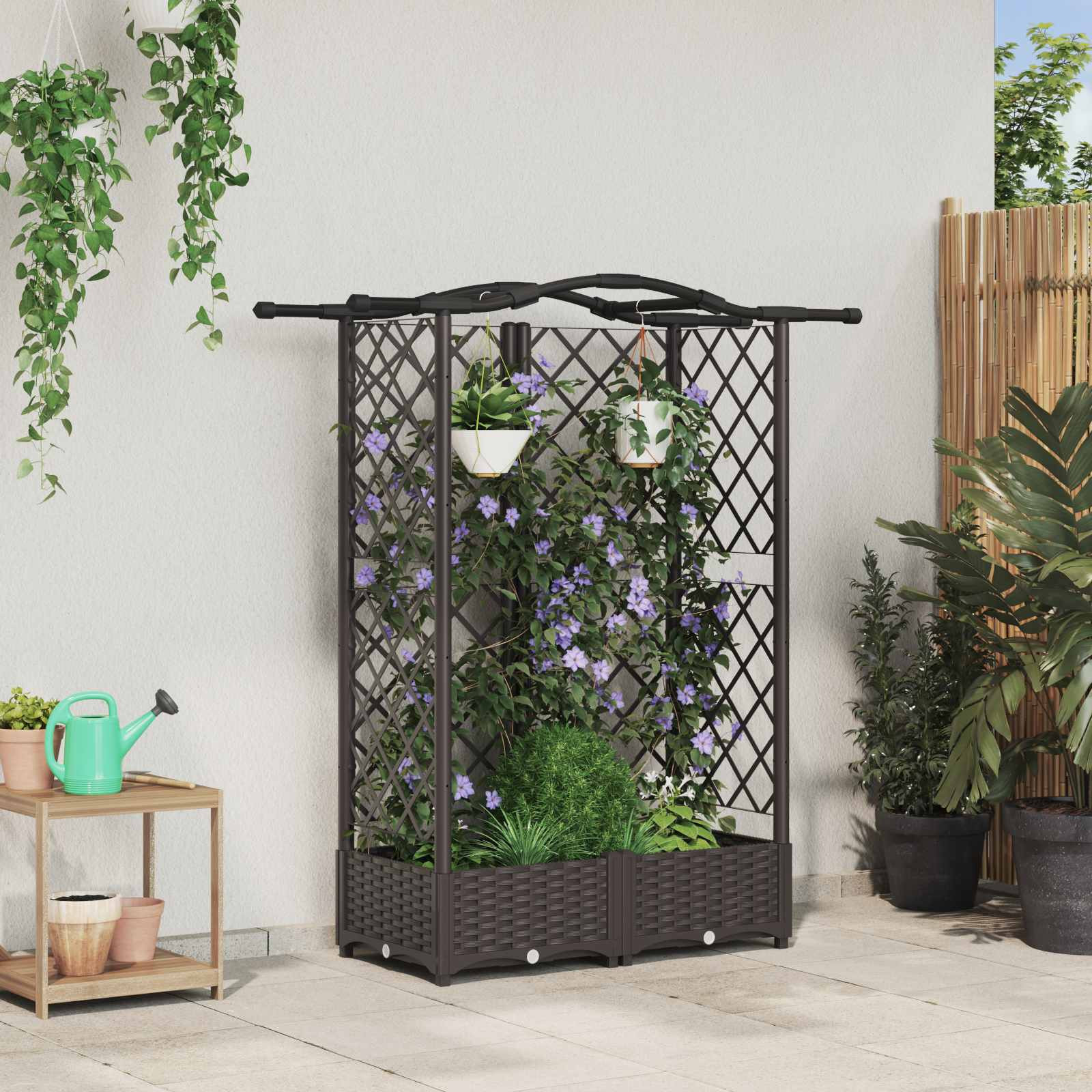 vidaXL Hochbeet mit Rankgitter und Dach Braun 124 x 40 x 123 cm PP