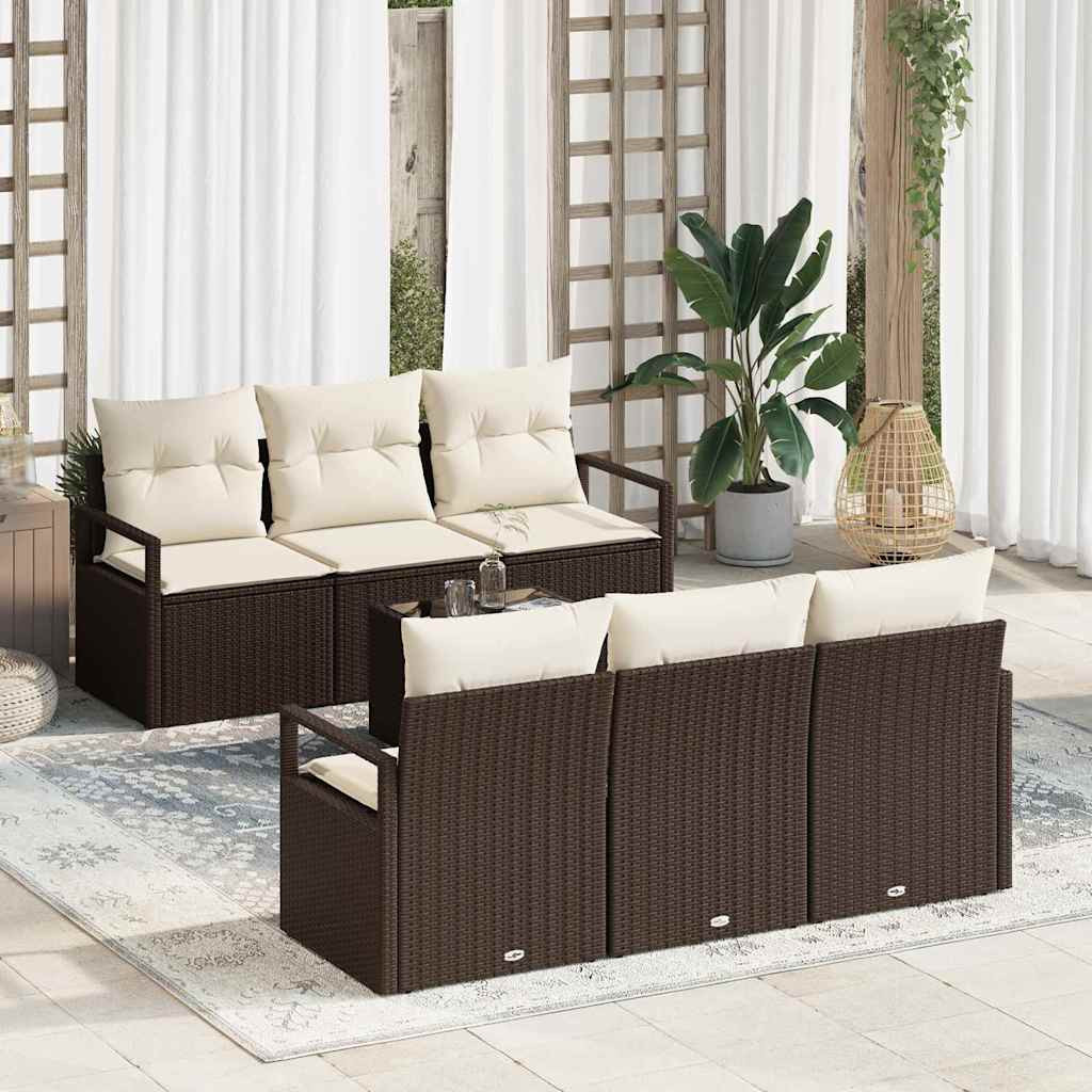 vidaXL Sofa Set mit Kissen 7 pcs Braun und Creme Poly Rattan