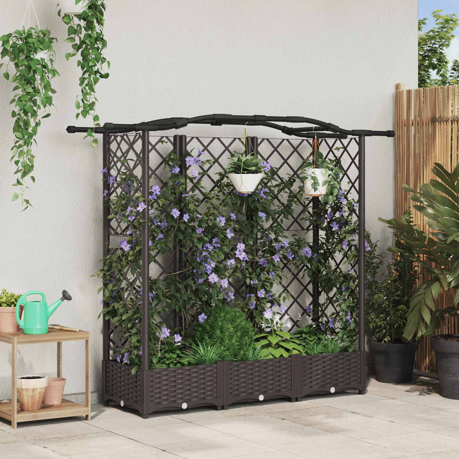 vidaXL Hochbeet mit Rankgitter und Dach Braun 163 x 40 x 123 cm PP