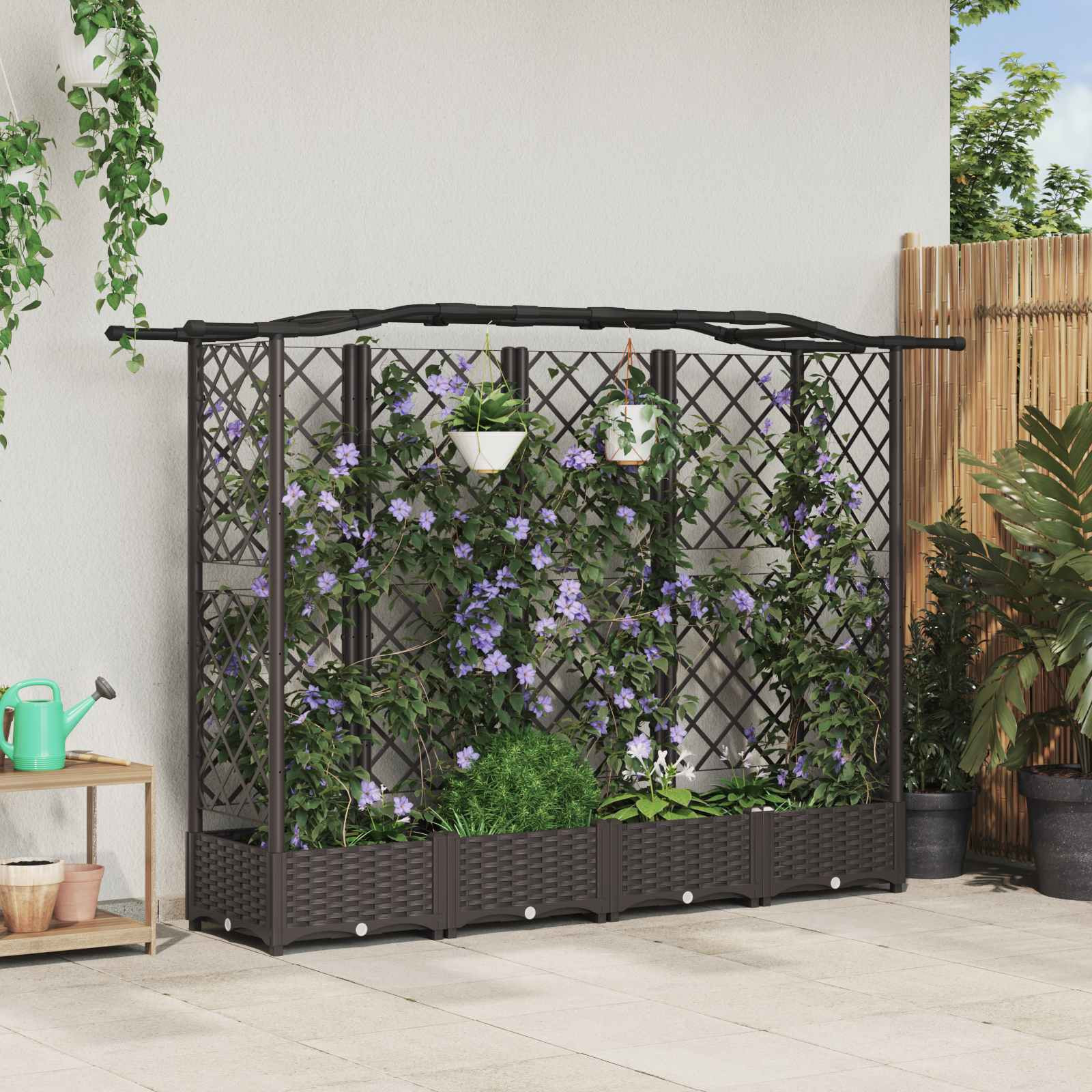 vidaXL Hochbeet mit Rankgitter und Dach Braun 203,5 x 40 x 123 cm PP