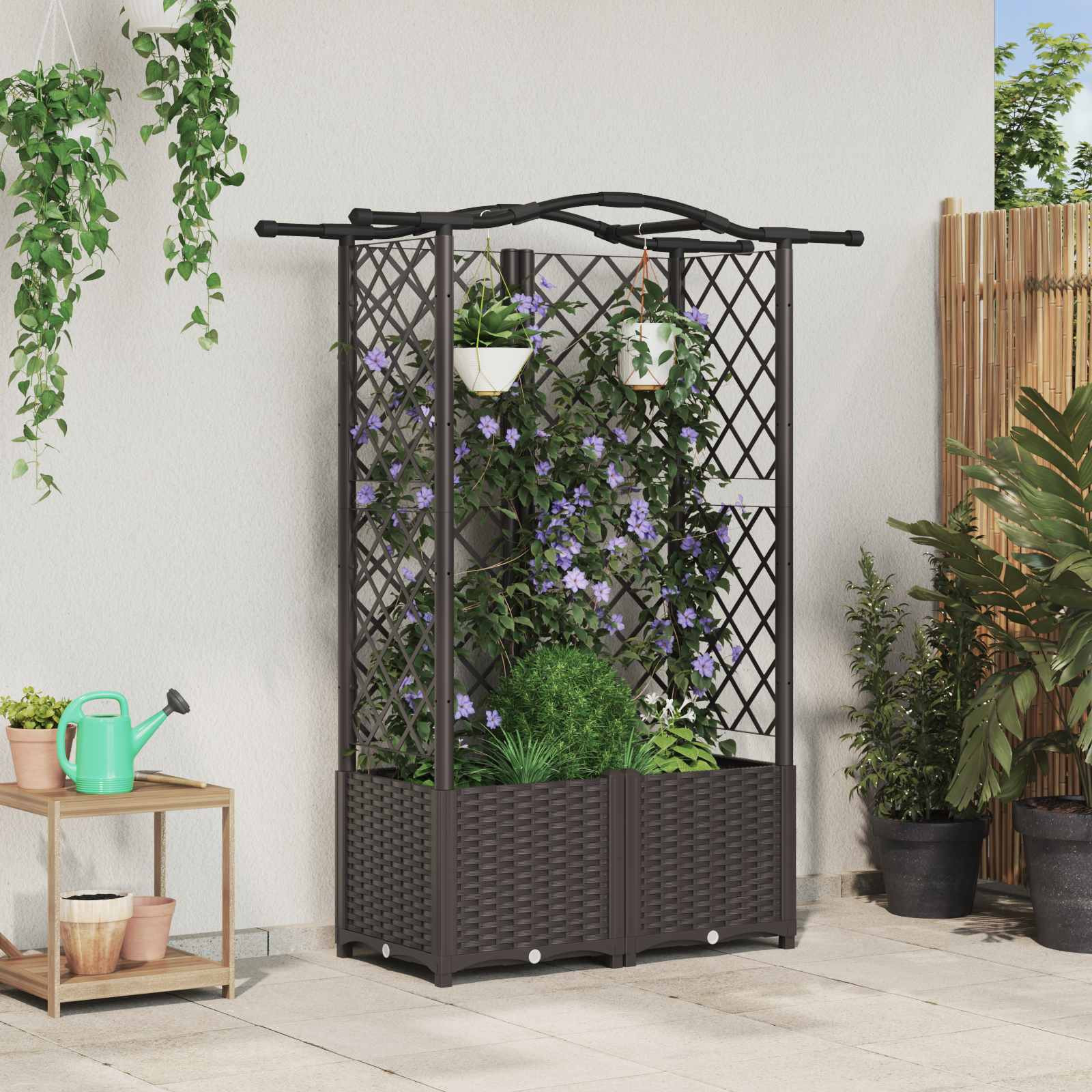 vidaXL Hochbeet mit Rankgitter und Dach Braun 122 x 40 x 138 cm PP