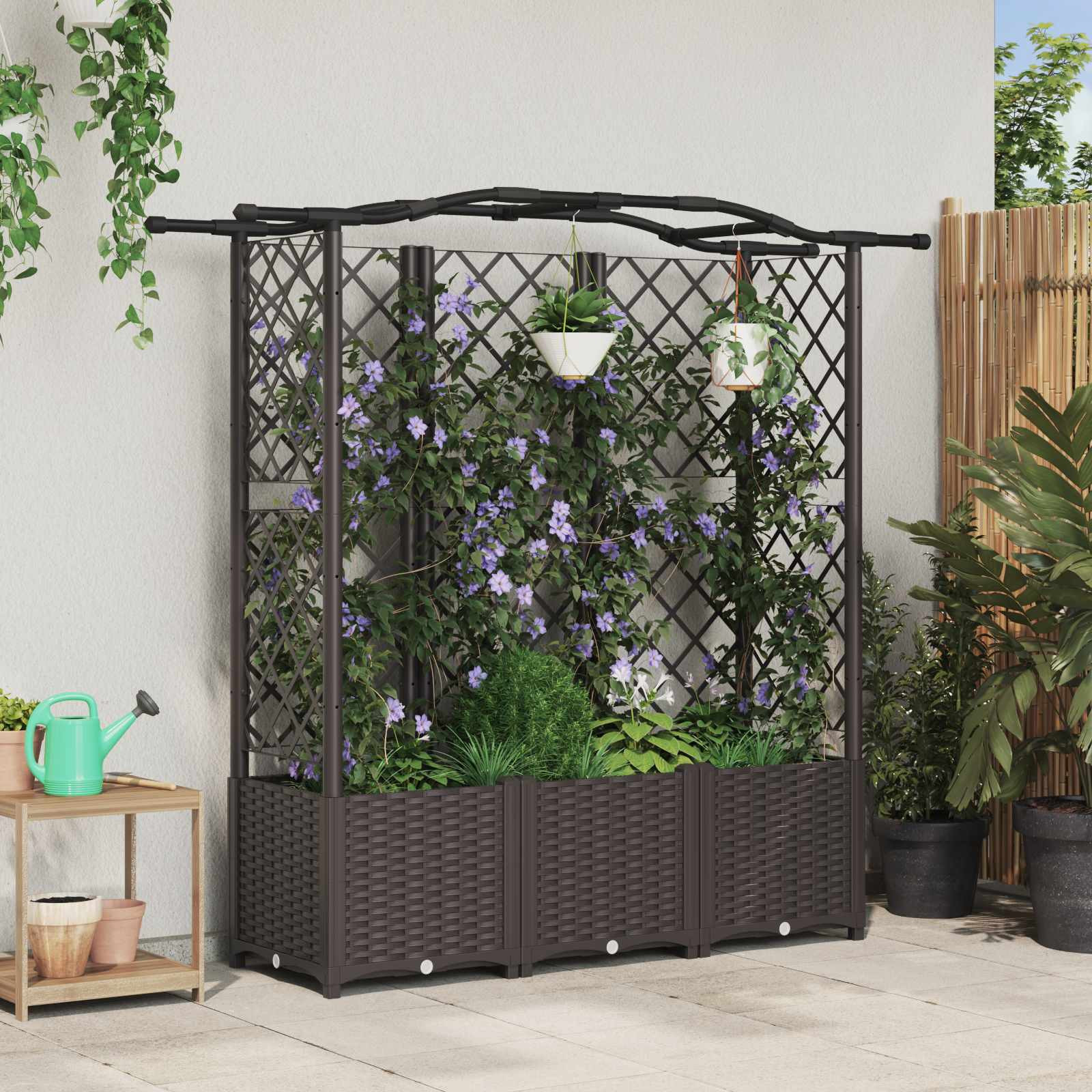 vidaXL Hochbeet mit Rankgitter und Dach Braun 163 x 40 x 138 cm PP