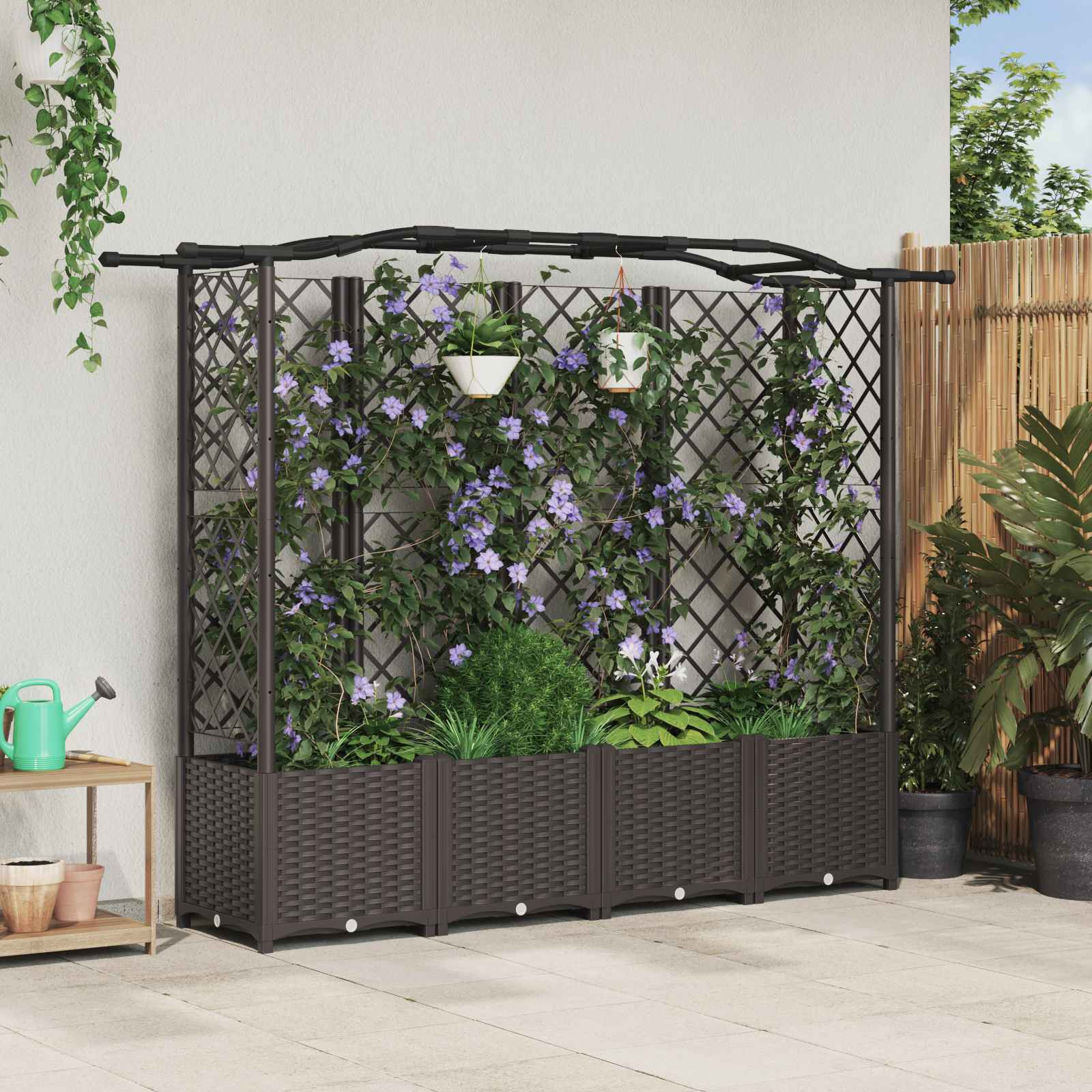 vidaXL Hochbeet mit Rankgitter und Dach Braun 204 x 40 x 138 cm PP
