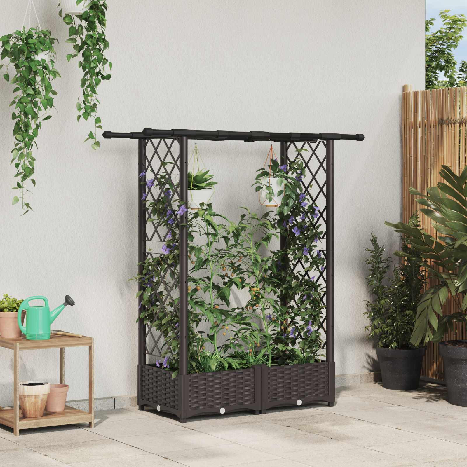 vidaXL Hochbeet mit Rankgitter und Dach Braun 122,5 x 40 x 121 cm PP