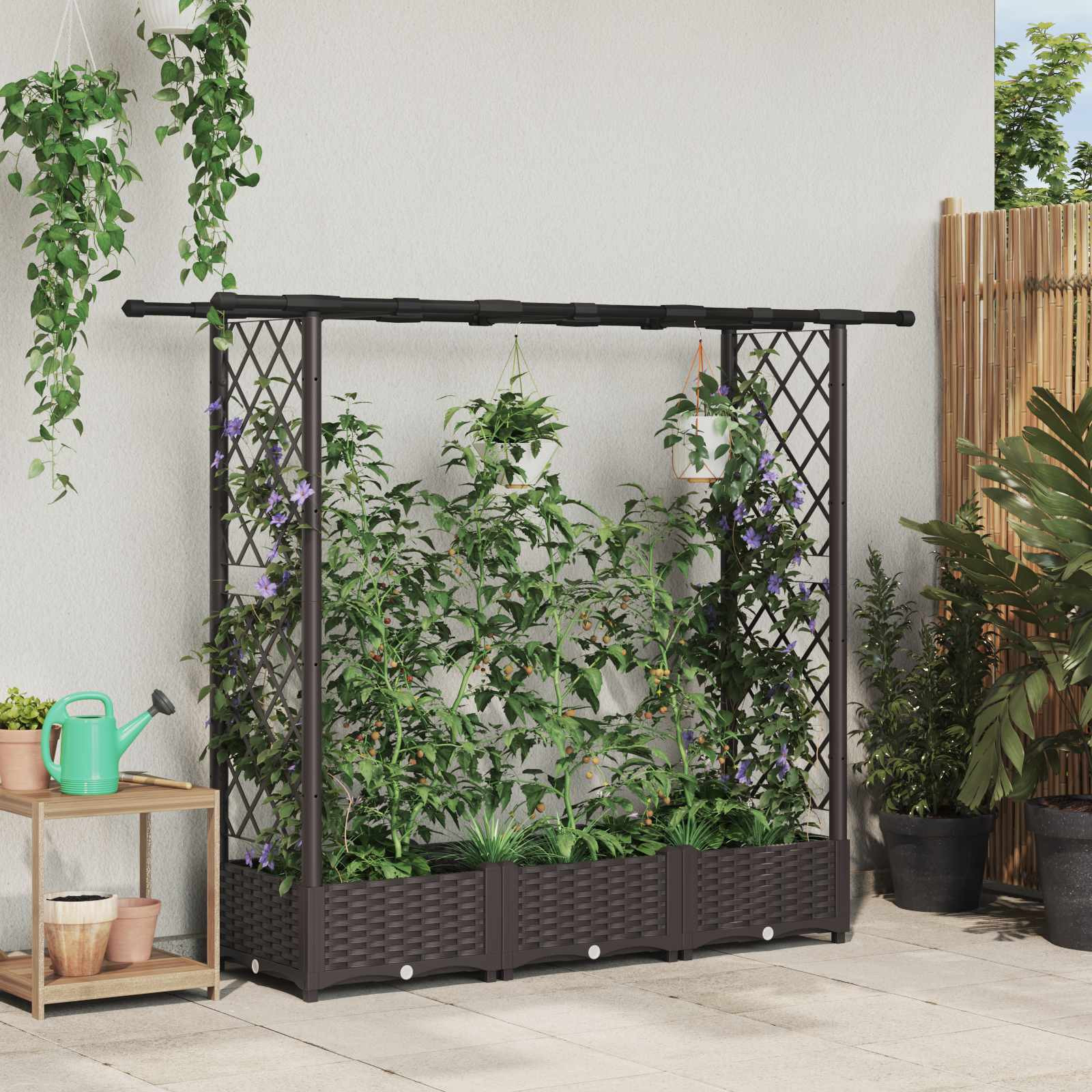 vidaXL Hochbeet mit Rankgitter und Dach Braun 164 x 40 x 121 cm PP