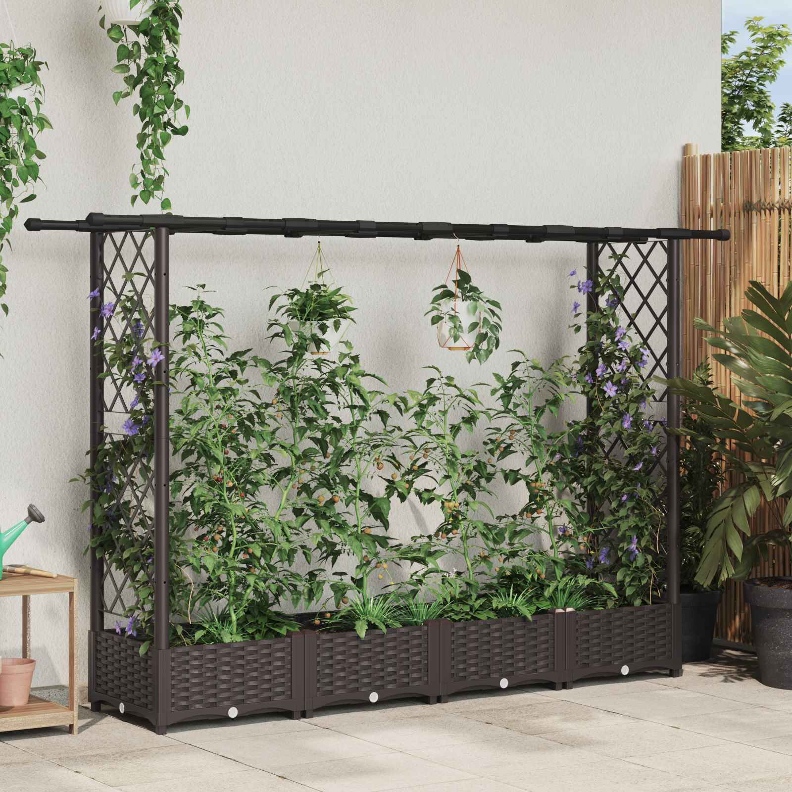 vidaXL Hochbeet mit Rankgitter und Dach Braun 203 x 40 x 121 cm PP