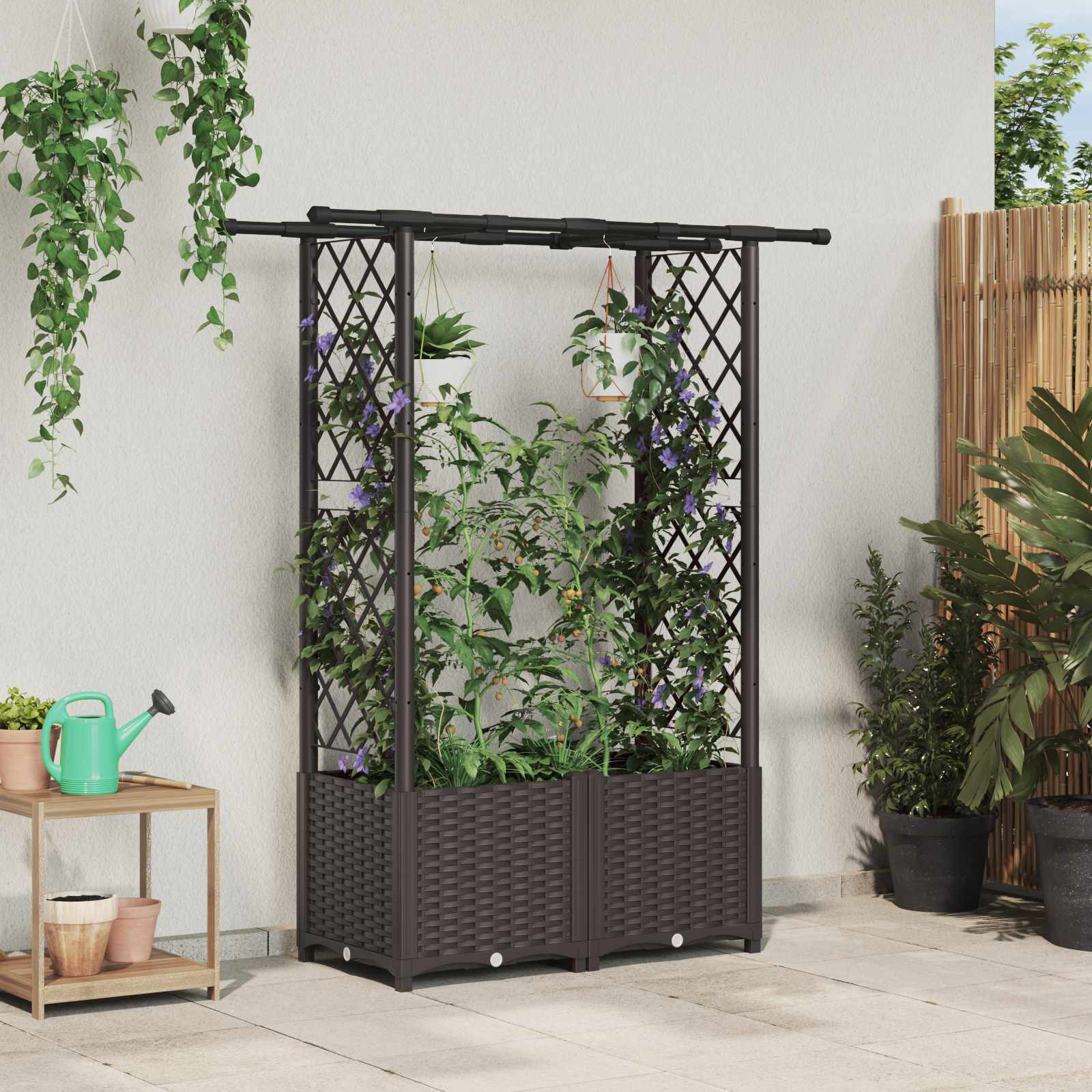 vidaXL Hochbeet mit Rankgitter und Dach Braun 124,5 x 40 x 136 cm PP