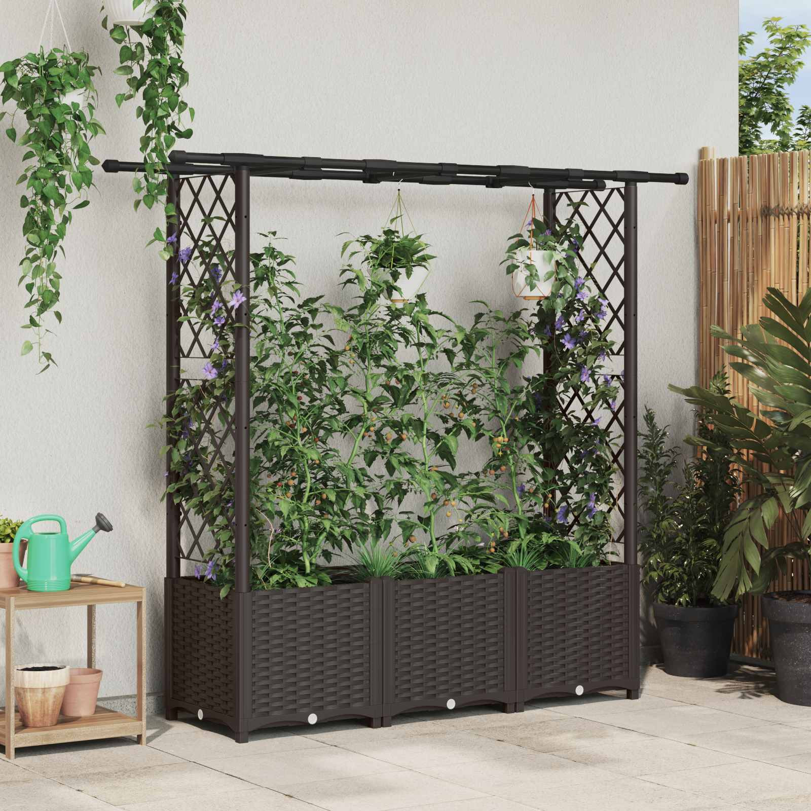 vidaXL Hochbeet mit Rankgitter und Dach Braun 162,5 x 40 x 136 cm PP