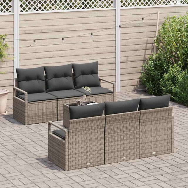 vidaXL Sofa Set mit Kissen 7 pcs Grau Poly Rattan