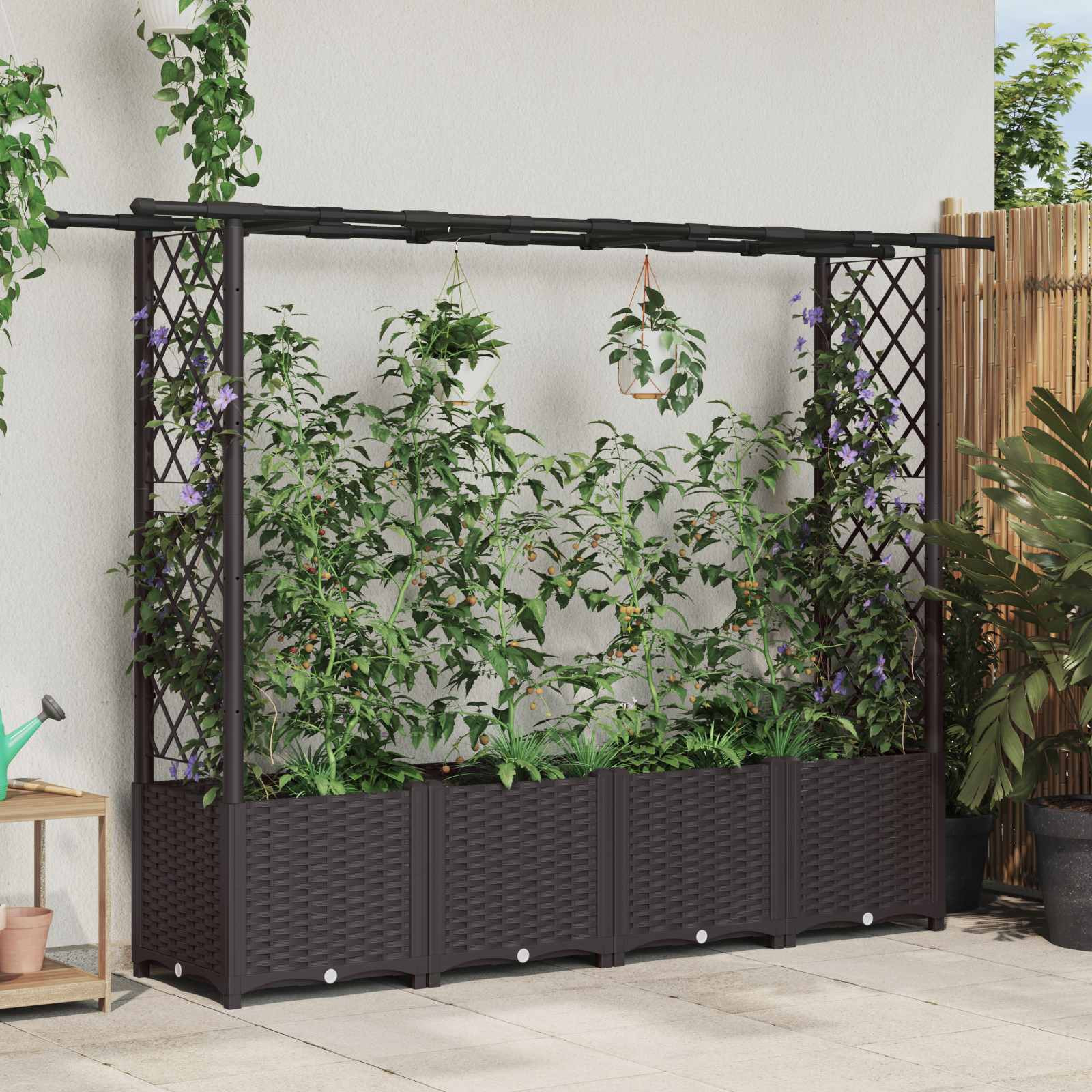vidaXL Hochbeet mit Rankgitter und Dach Braun 203 x 40 x 136 cm PP