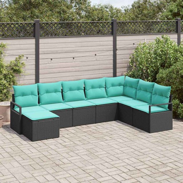 vidaXL Sofa Set mit Kissen 8 pcs Schwarz Poly Rattan