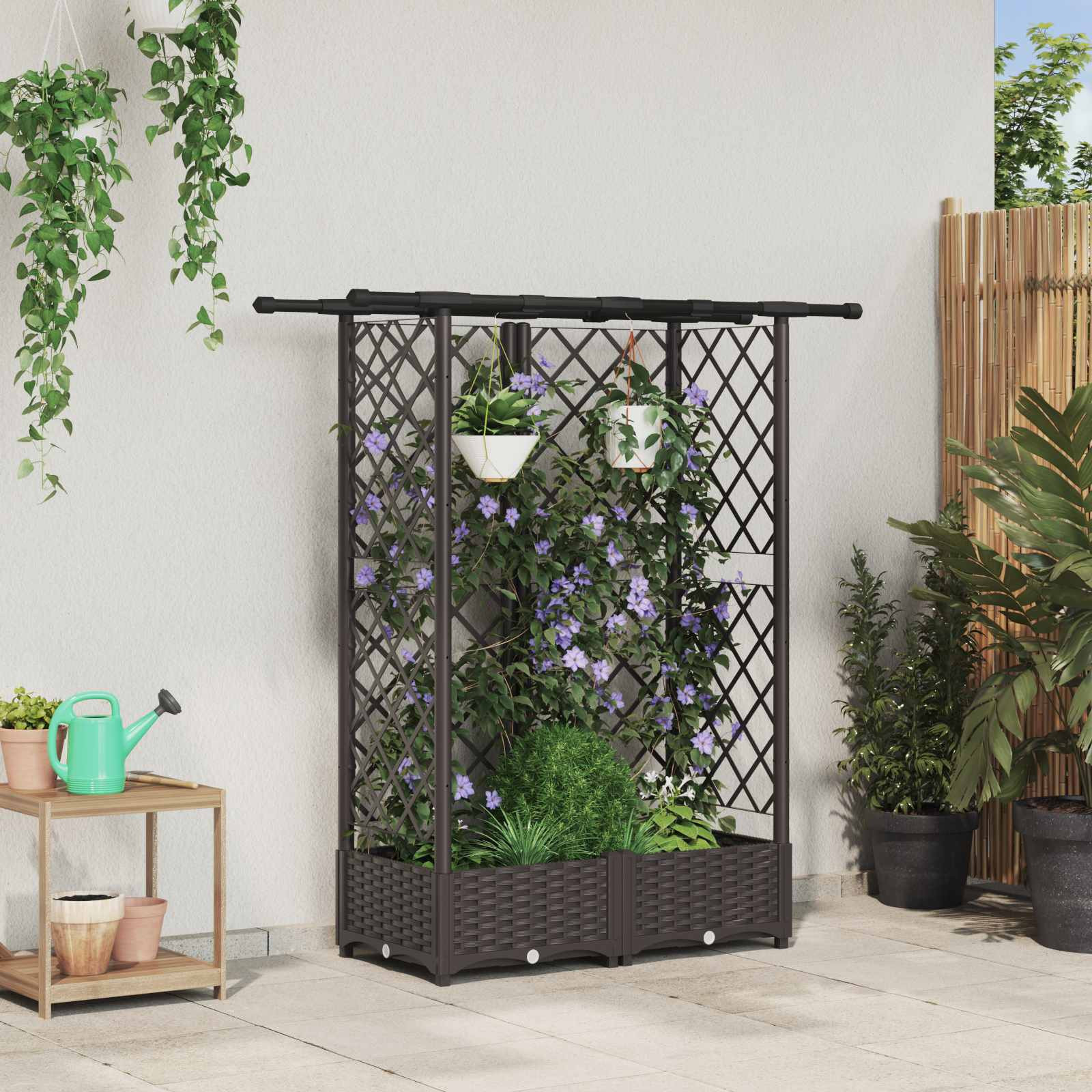 vidaXL Hochbeet mit Rankgitter und Dach Braun 124 x 40 x 121 cm PP