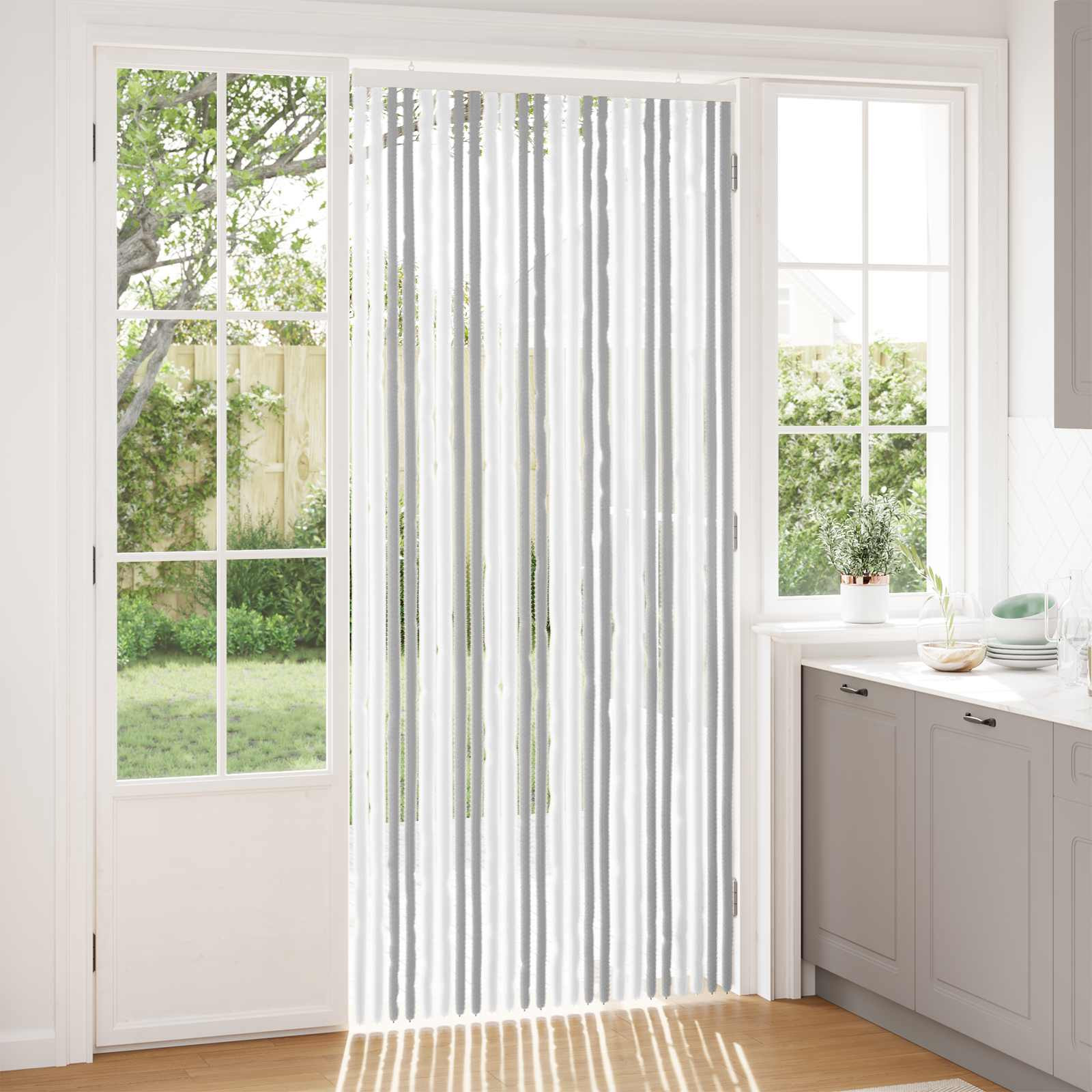 vidaXL Insektenschutzvorhang Chenille Hellgrau und Weiß 100 x 230 cm