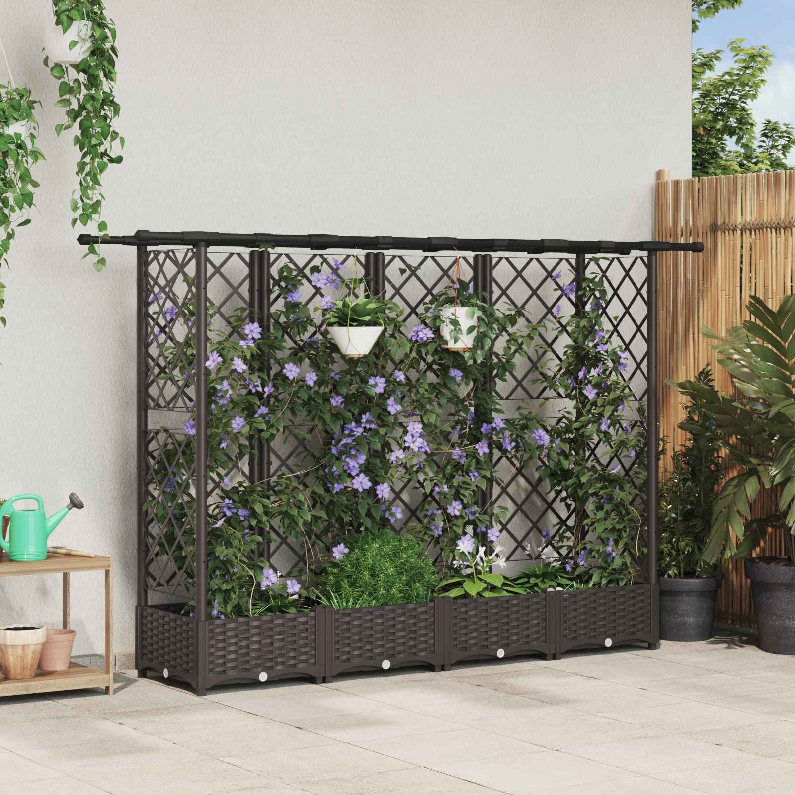 vidaXL Hochbeet mit Rankgitter und Dach Braun 202,5 x 40 x 121 cm PP