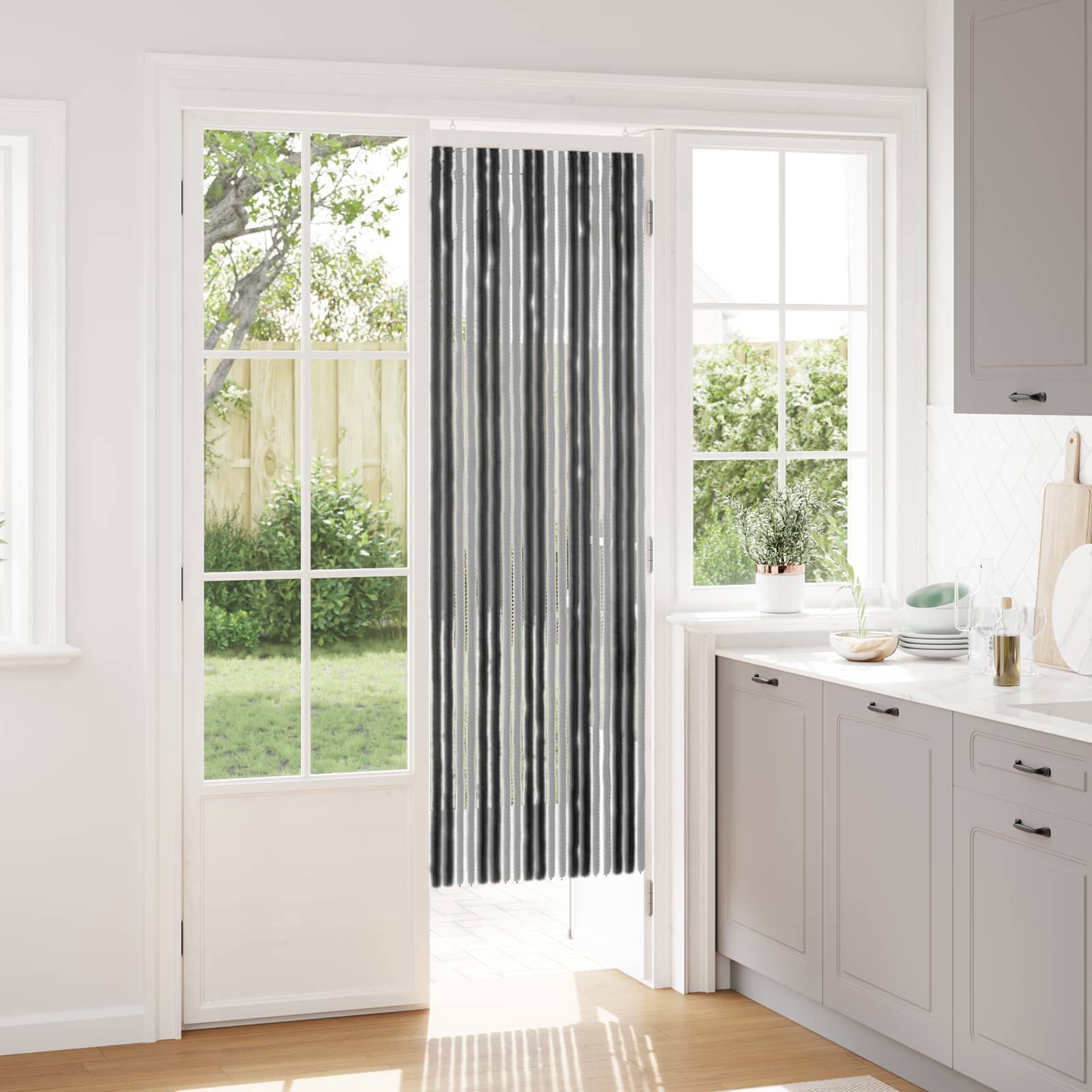 vidaXL Insektenschutzvorhang Chenille Grau und Schwarz 56 x 185 cm