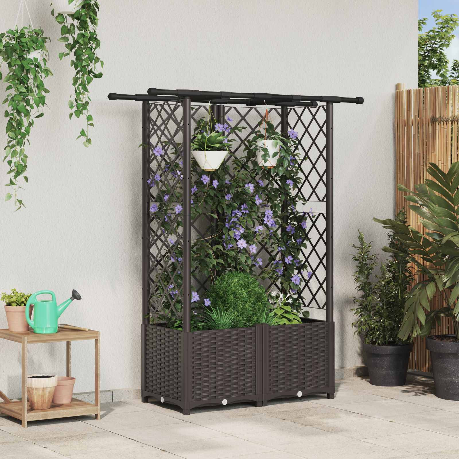 vidaXL Hochbeet mit Rankgitter und Dach Braun 124 x 40 x 136 cm PP