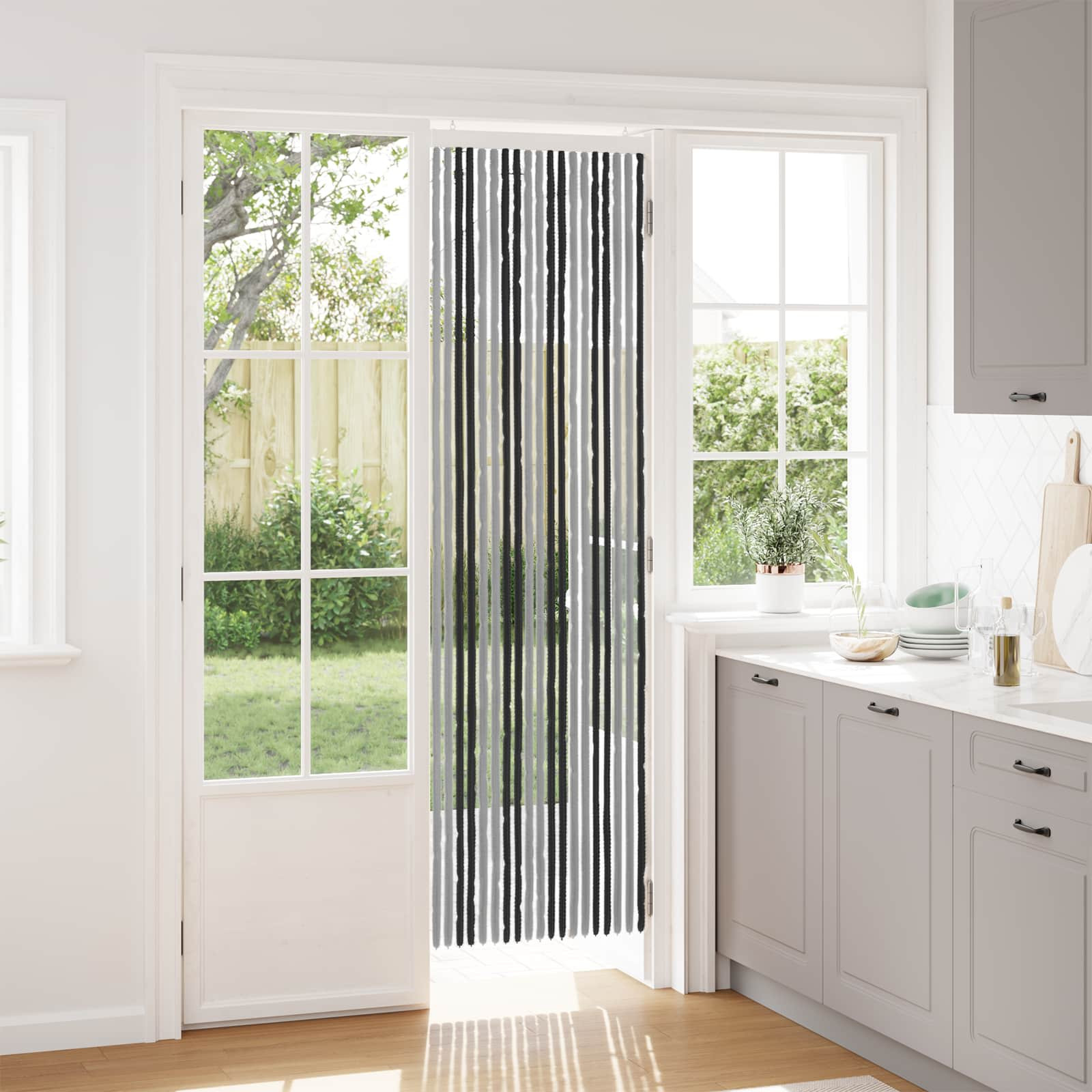 vidaXL Insektenschutzvorhang Chenille Grau und Schwarz 56 x 200 cm