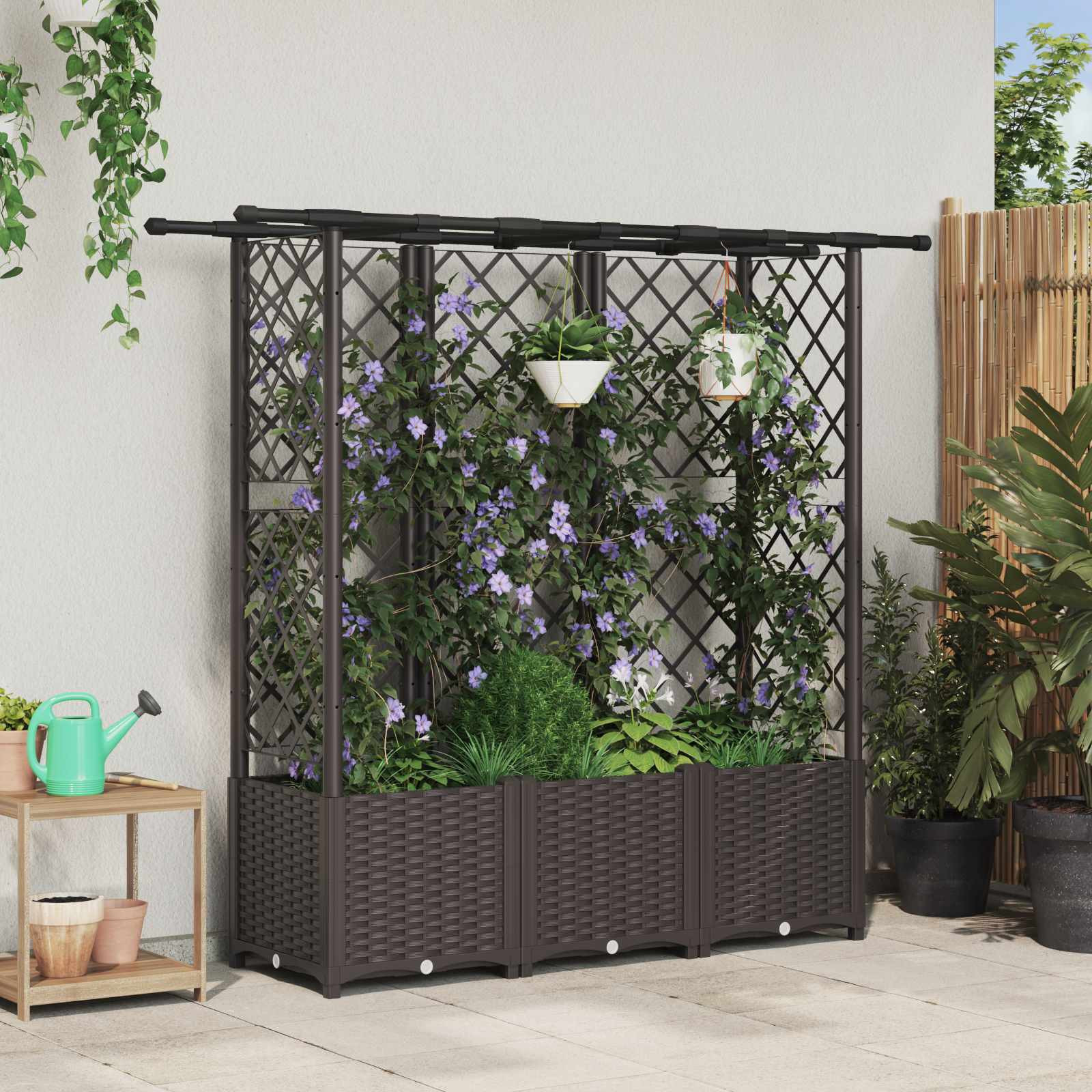 vidaXL Hochbeet mit Rankgitter und Dach Braun 163,5 x 40 x 136 cm PP