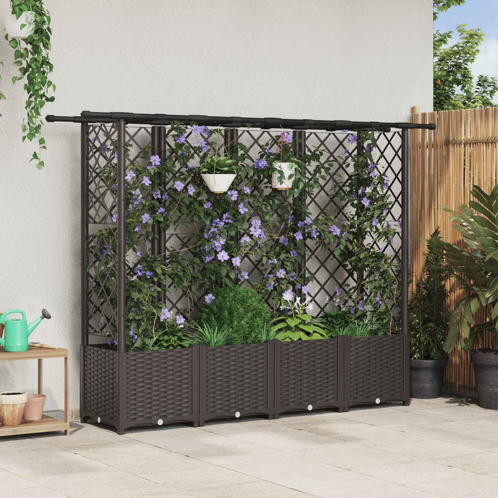 vidaXL Hochbeet mit Rankgitter und Dach Braun 202 x 40 x 136 cm PP