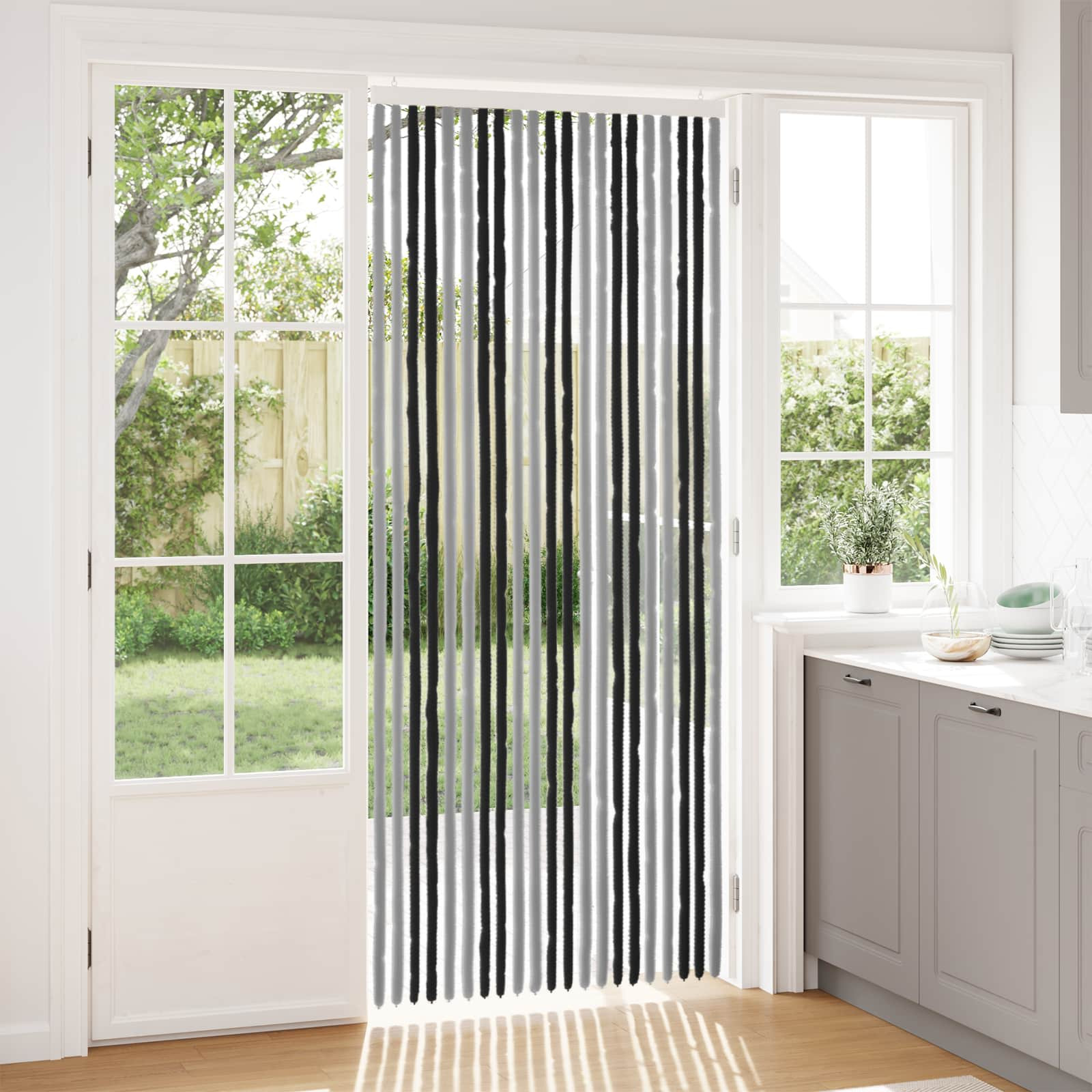 vidaXL Insektenschutzvorhang Chenille Grau und Schwarz 90 x 220 cm