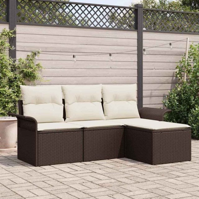 vidaXL Sofa Set mit Kissen 4 pcs Braun und Creme Poly-Rattan