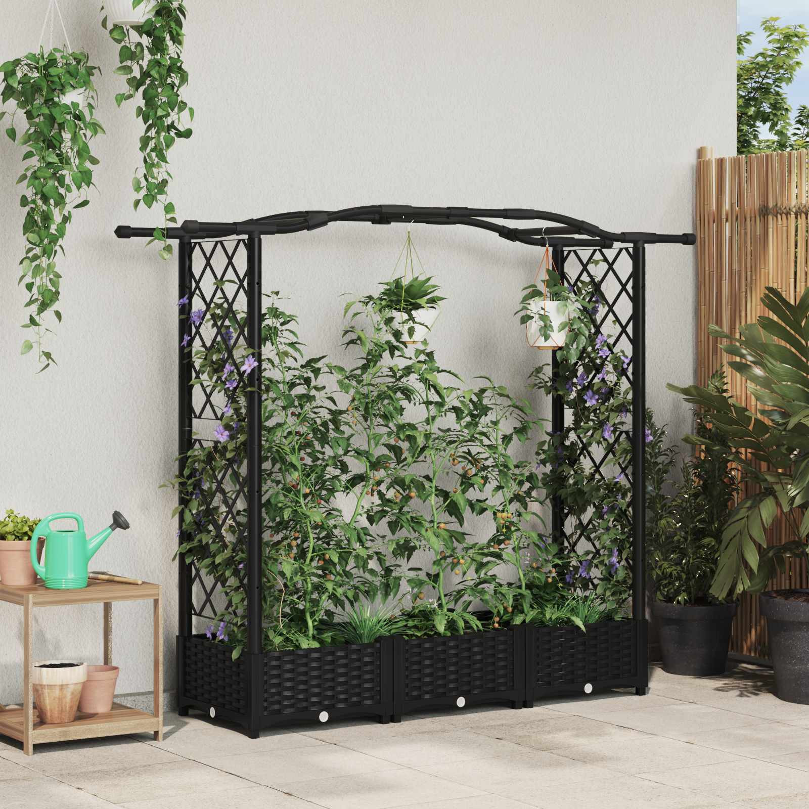 vidaXL Hochbeet mit Rankgitter und Dach Schwarz 169 x 40 x 123 cm PP