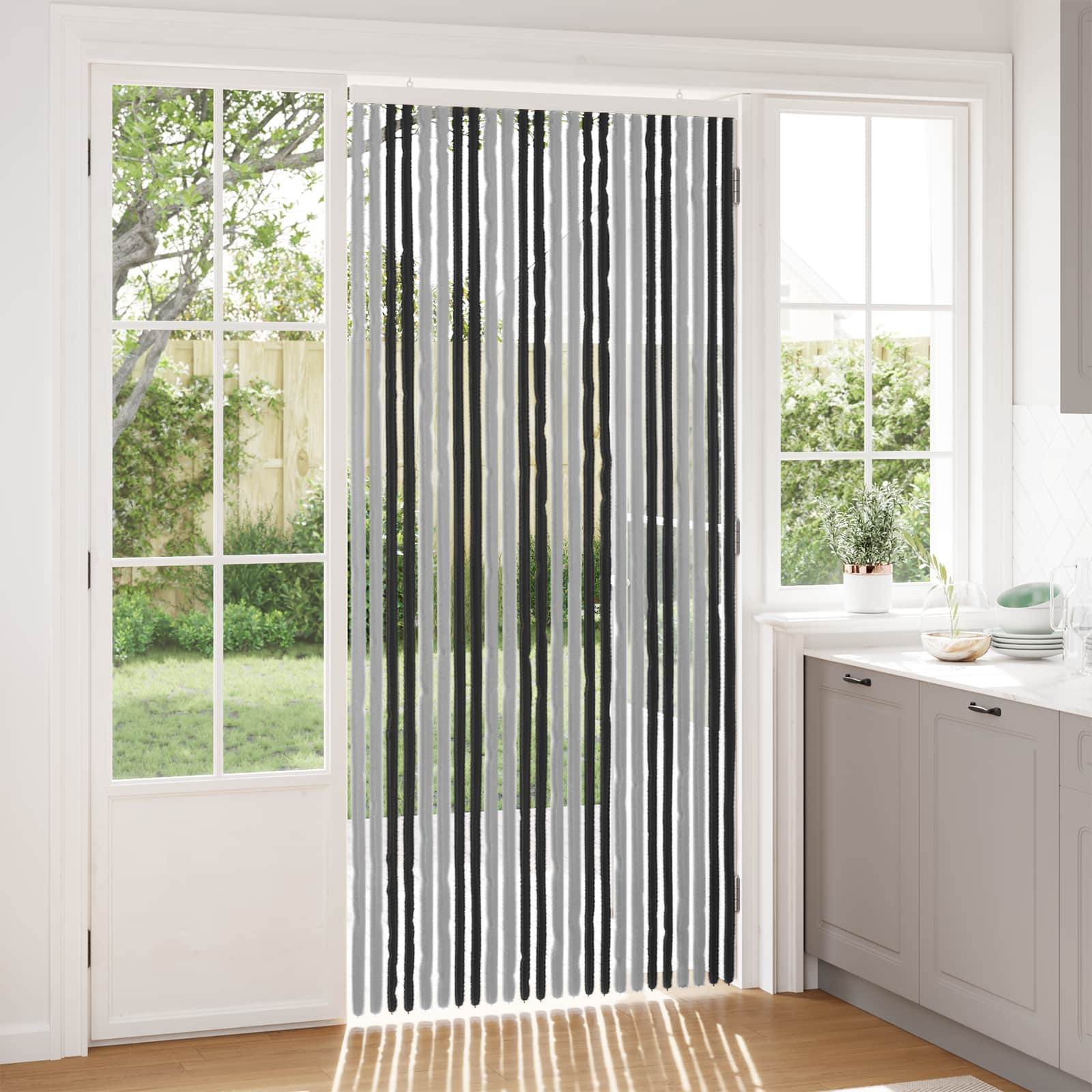 vidaXL Insektenschutzvorhang Chenille Grau und Schwarz 100 x 220 cm