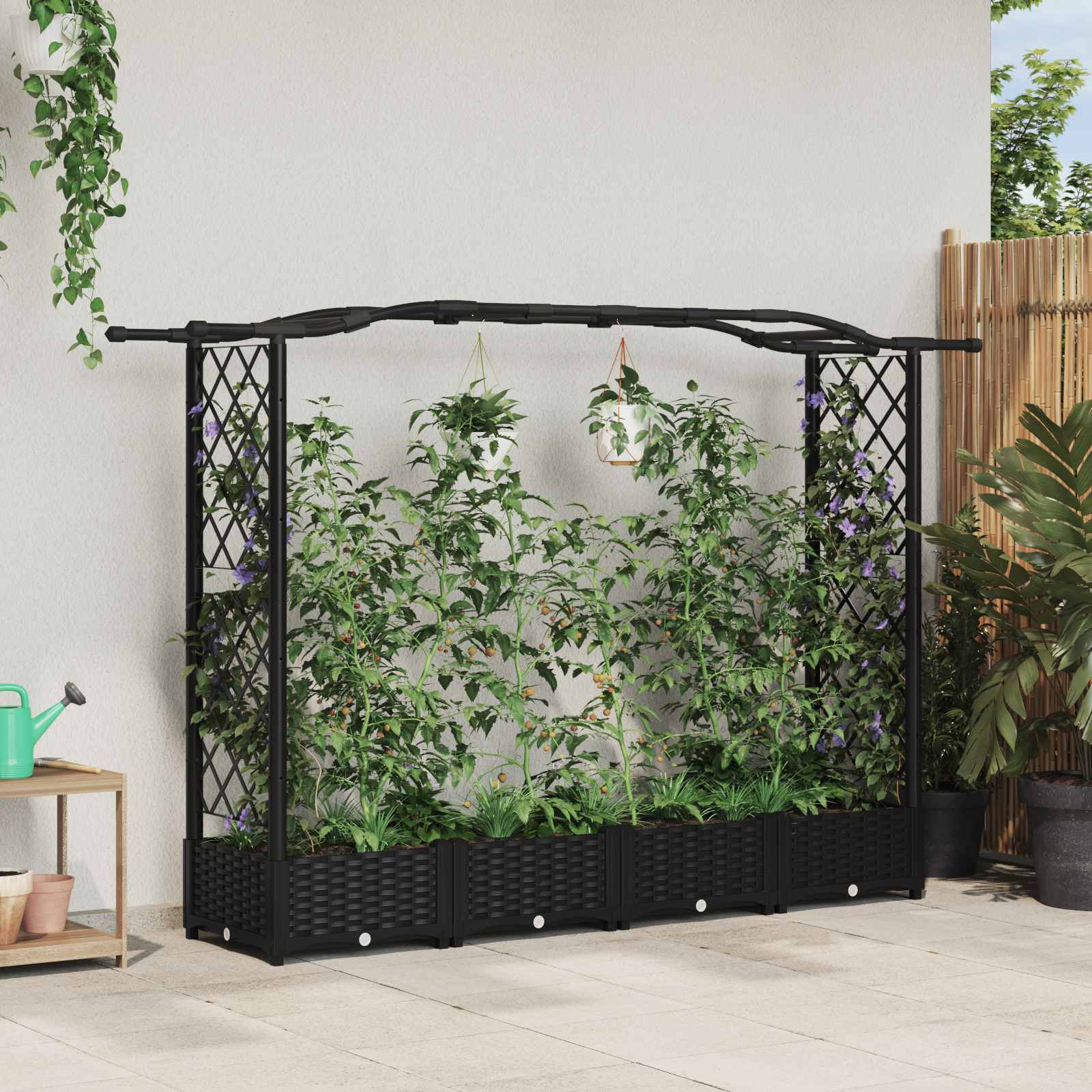 vidaXL Hochbeet mit Rankgitter und Dach Schwarz 207 x 40 x 123 cm PP