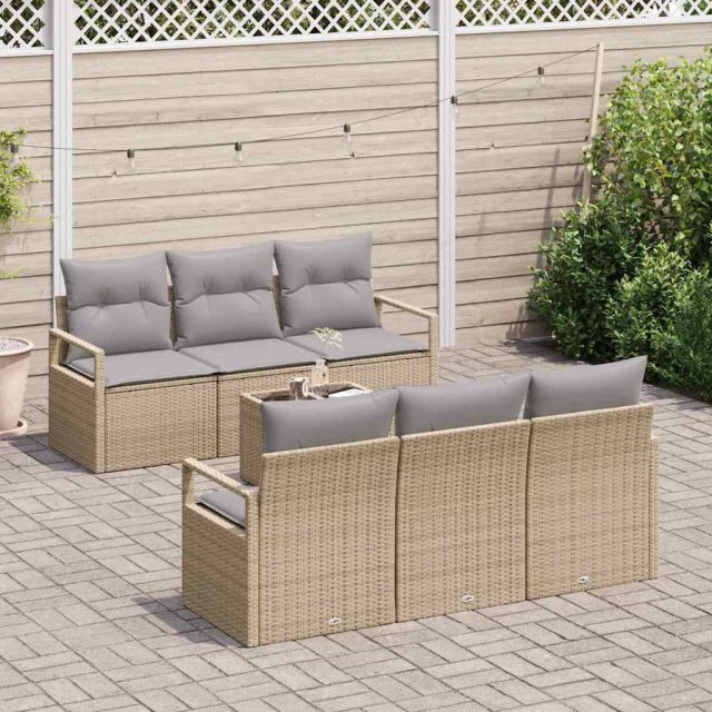 vidaXL Sofa Set mit Kissen 7 pcs Beige und Grau Poly Rattan