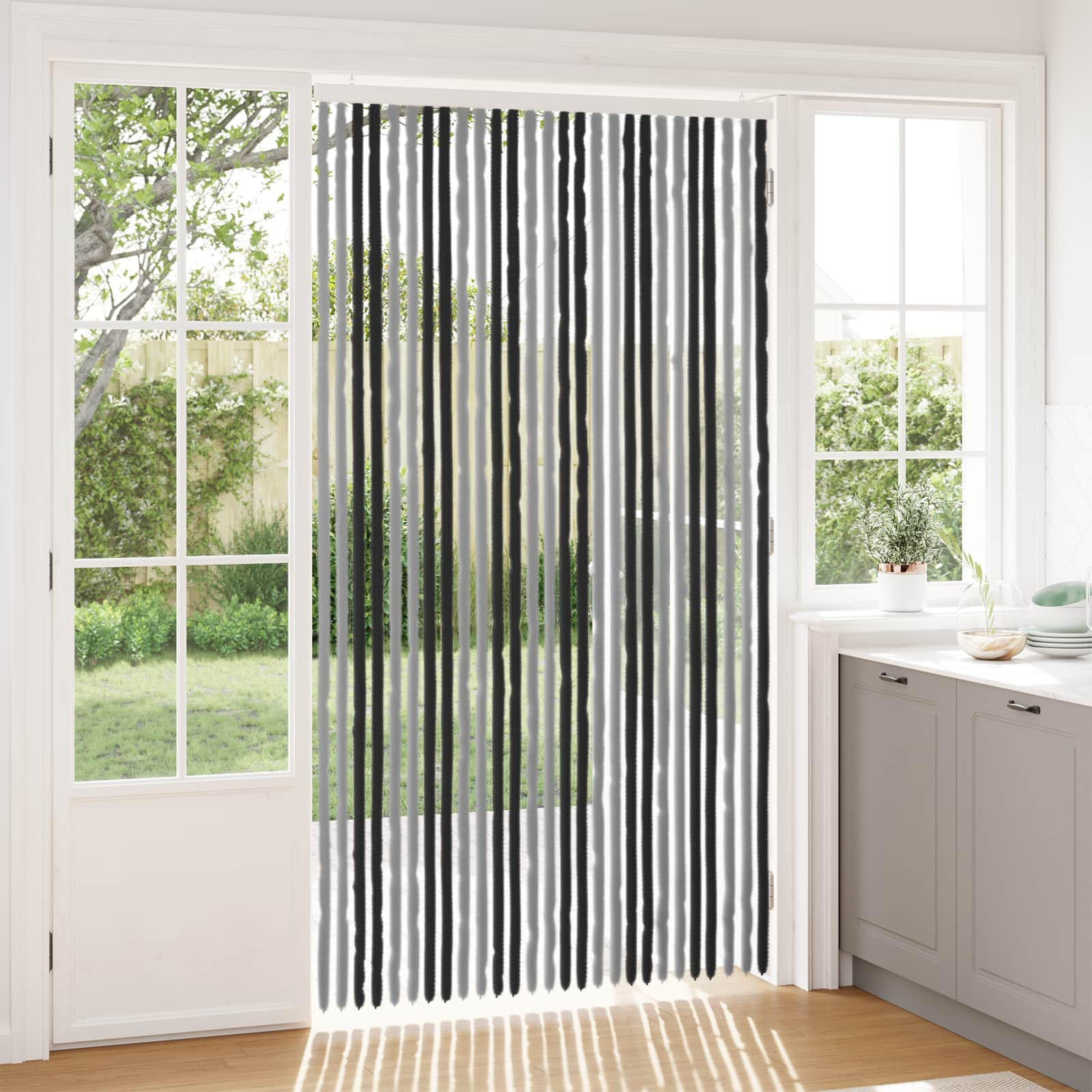 vidaXL Insektenschutzvorhang Chenille Grau und Schwarz 118 x 220 cm