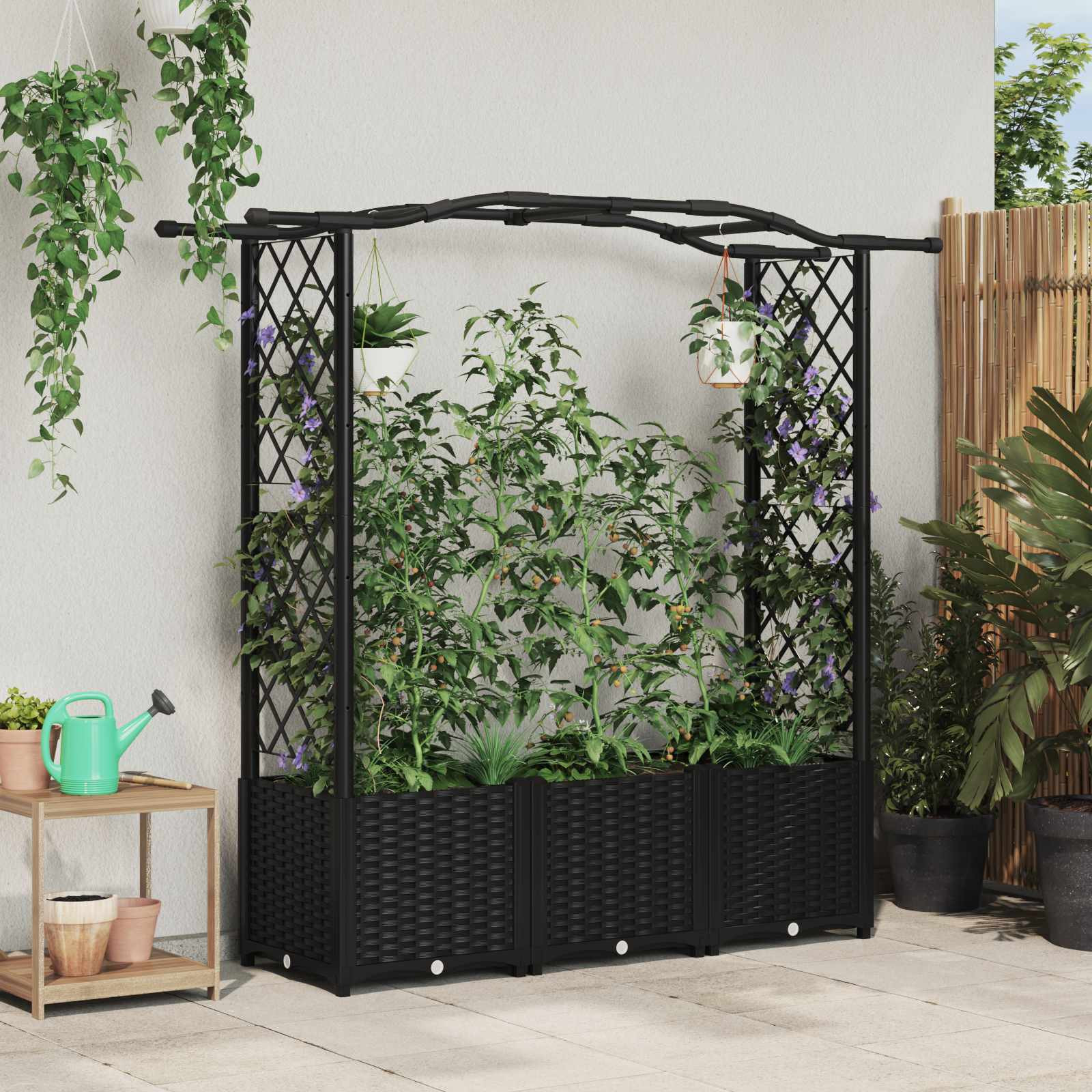 vidaXL Hochbeet mit Rankgitter und Dach Schwarz 164 x 40 x 138 cm PP