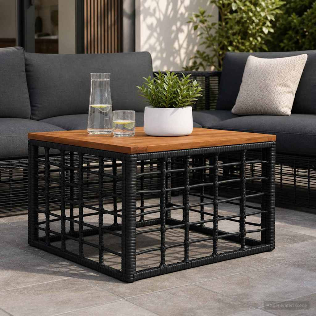 vidaXL Gartentisch Schwarz und Natur 55 x 55 x 37 cm