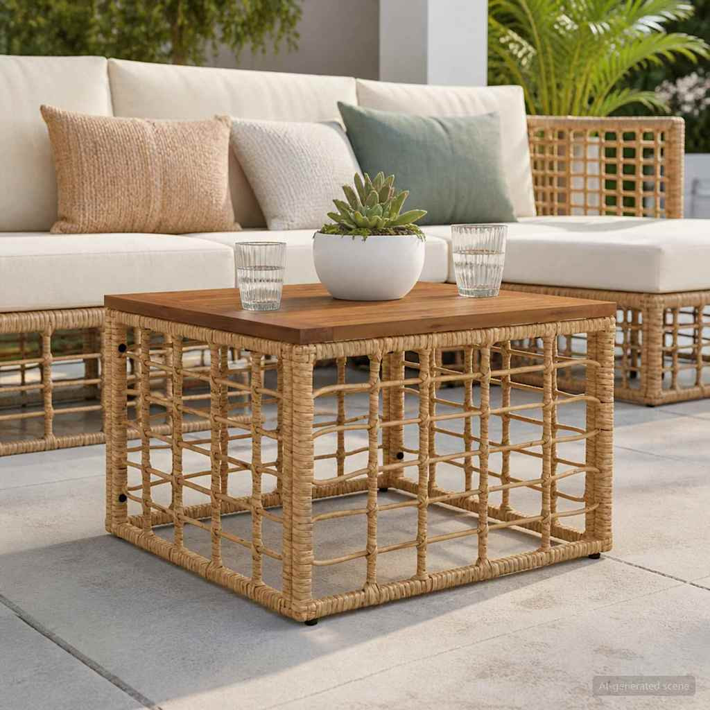 vidaXL Gartentisch Natur 55 x 55 x 37 cm PE Rattan und Glas