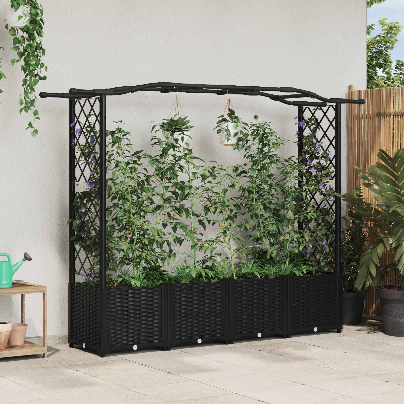 vidaXL Hochbeet mit Rankgitter und Dach Schwarz 204 x 40 x 138 cm PP
