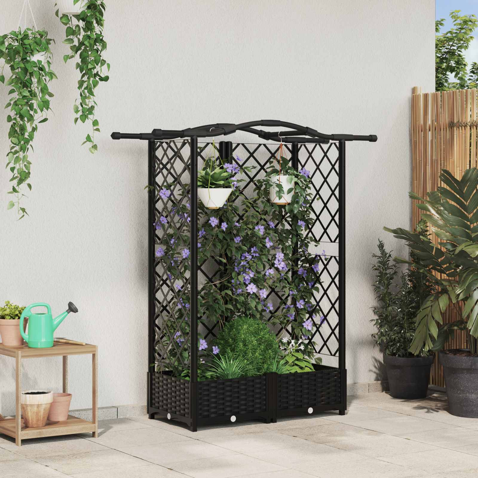 vidaXL Hochbeet mit Rankgitter und Dach Schwarz 124 x 40 x 123 cm PP