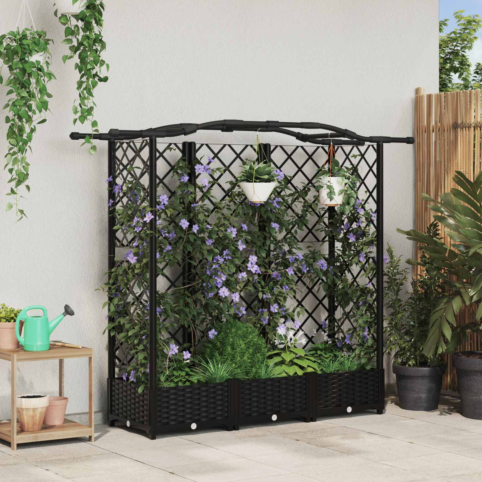 vidaXL Hochbeet mit Rankgitter und Dach Schwarz 163 x 40 x 123 cm PP