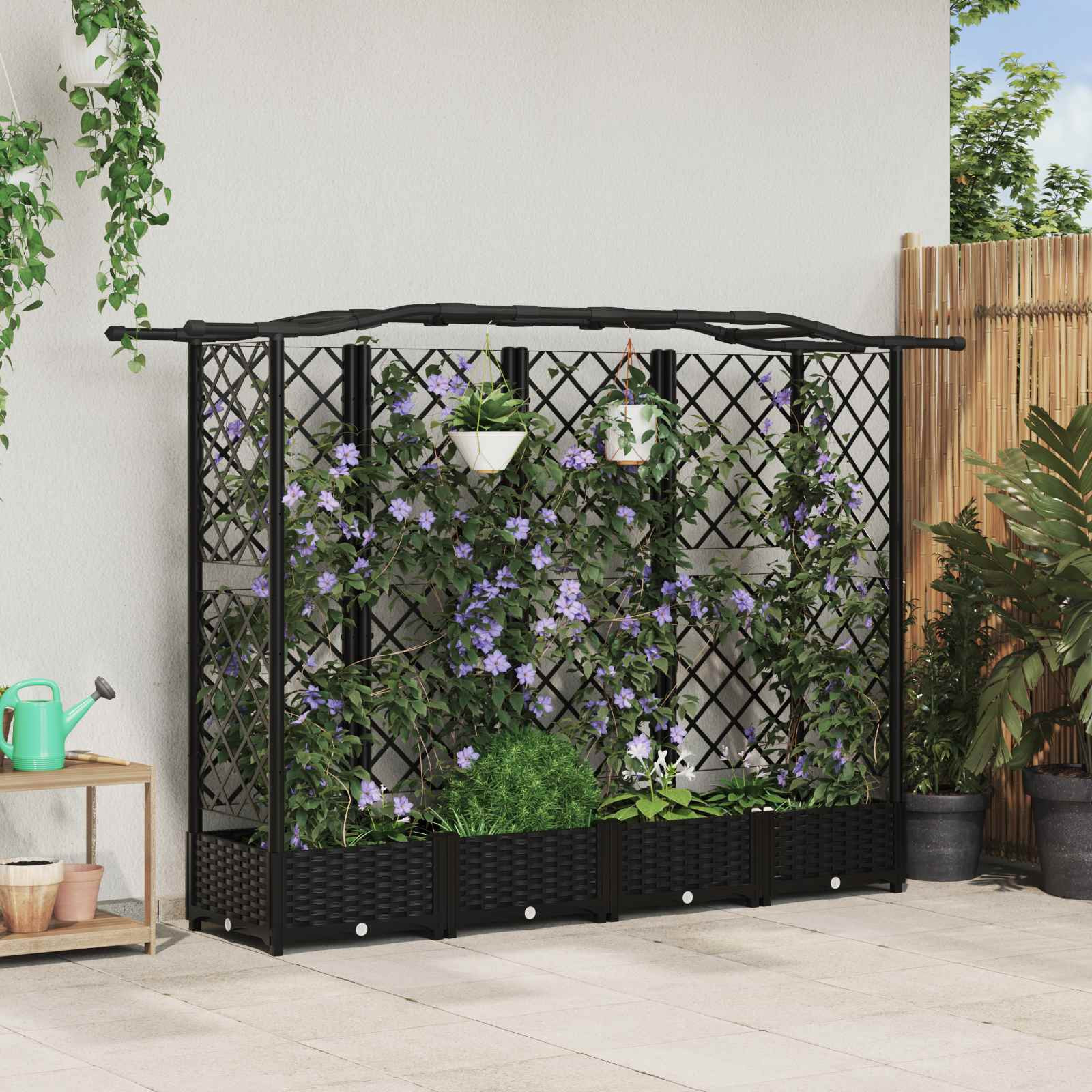 vidaXL Hochbeet mit Rankgitter und Dach Schwarz 203,5 x 40 x 123 cm PP