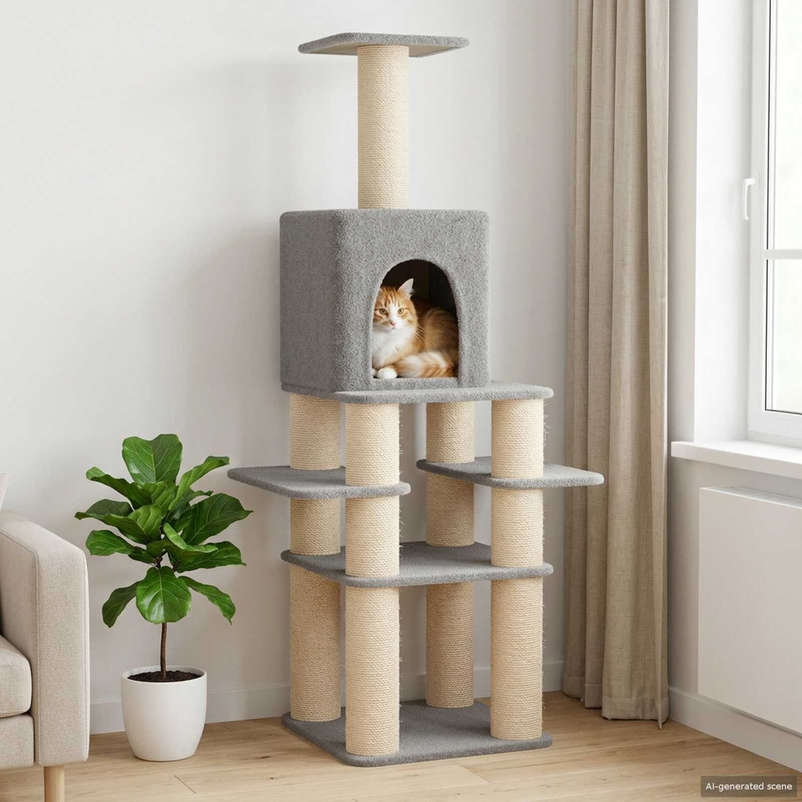 vidaXL Katzenkratzbaum mit Sisal-Kratzsäulen Hellgrau 180 cm