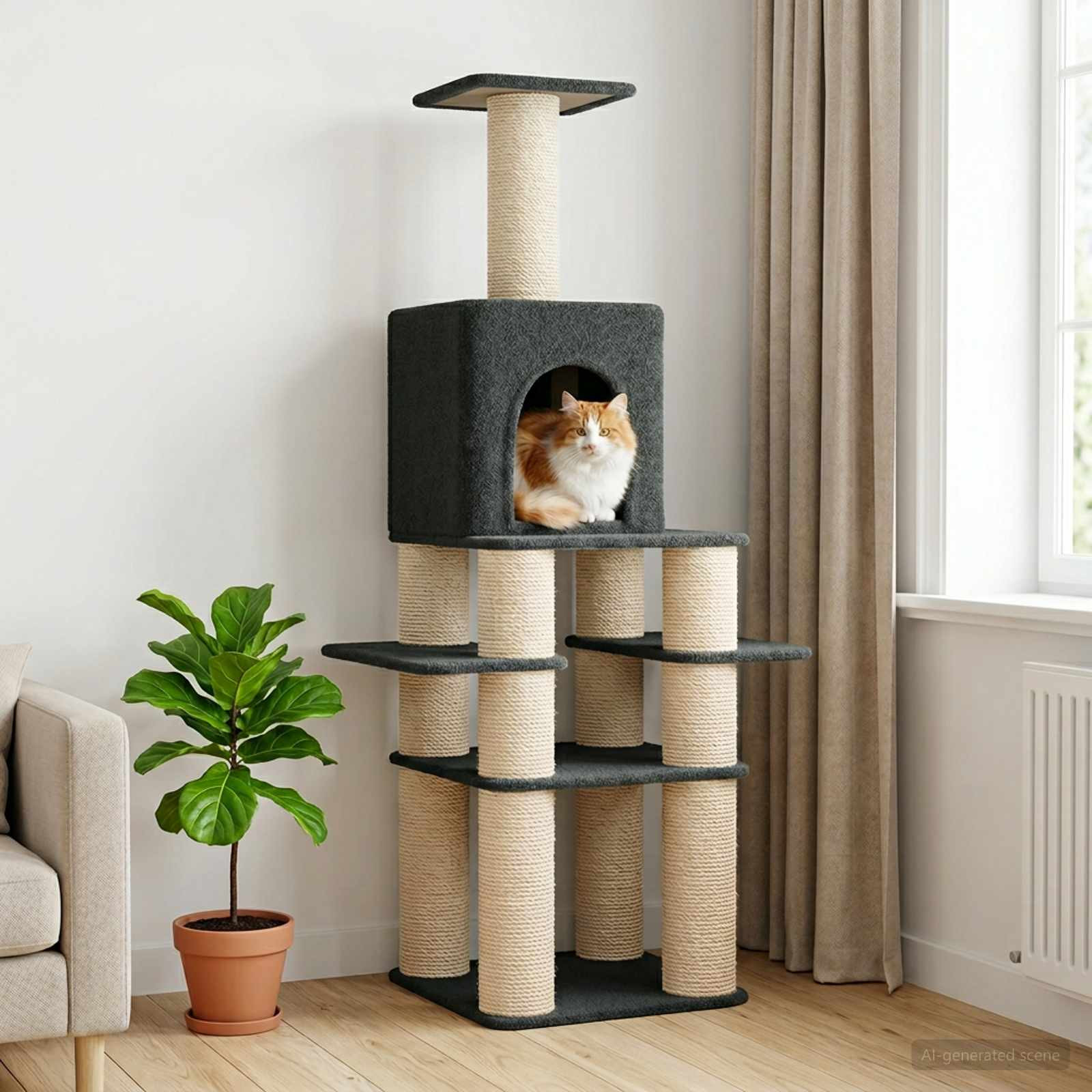 vidaXL Katzennbaum mit Sisal-Kratzsäulen Dunkelgrau 180 cm