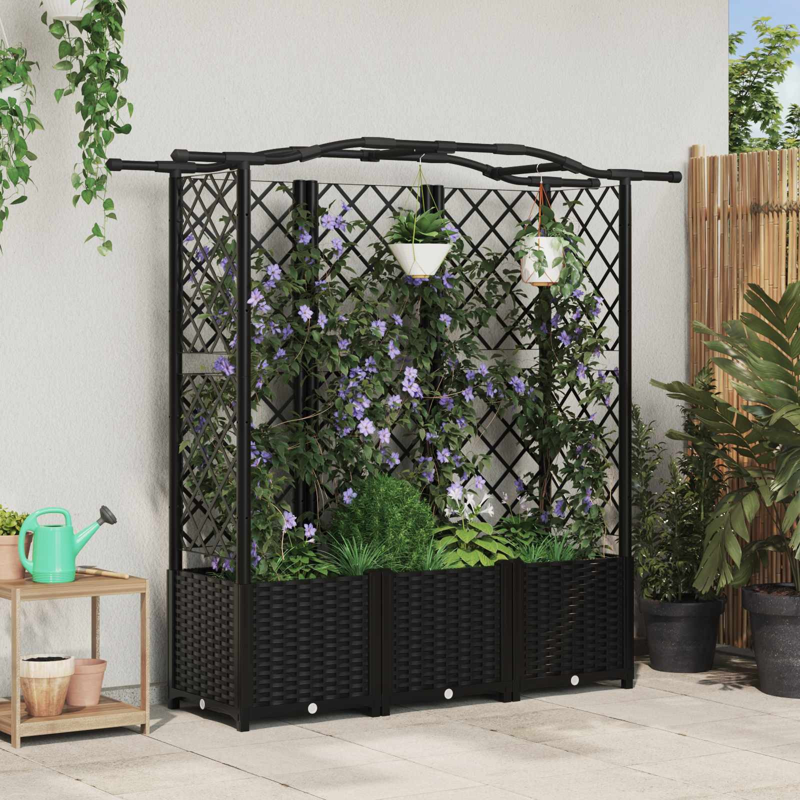 vidaXL Hochbeet mit Rankgitter und Dach Schwarz 163 x 40 x 138 cm PP