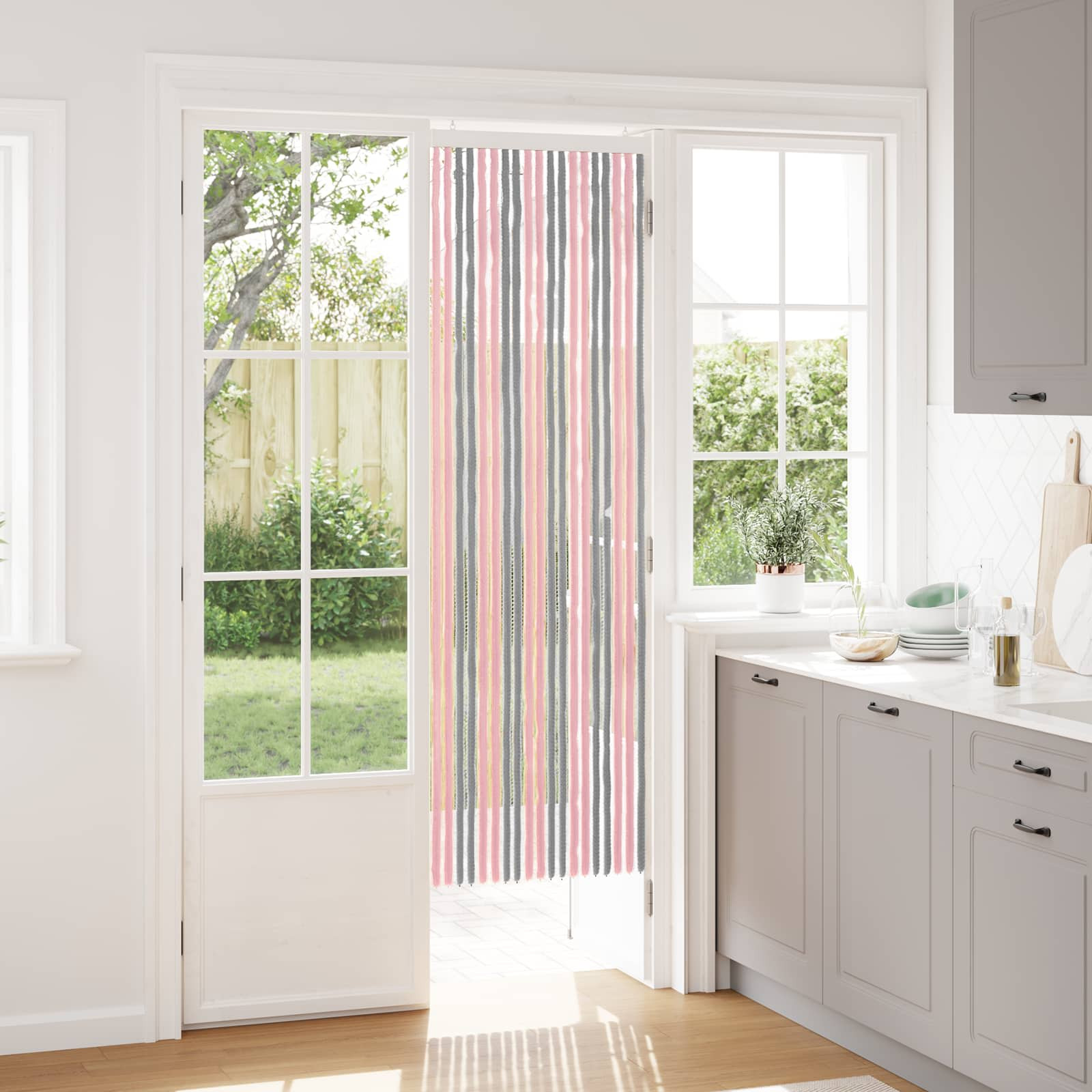 vidaXL Insektenschutzvorhang Chenille Silber Grau und Rosa 56 x 185 cm