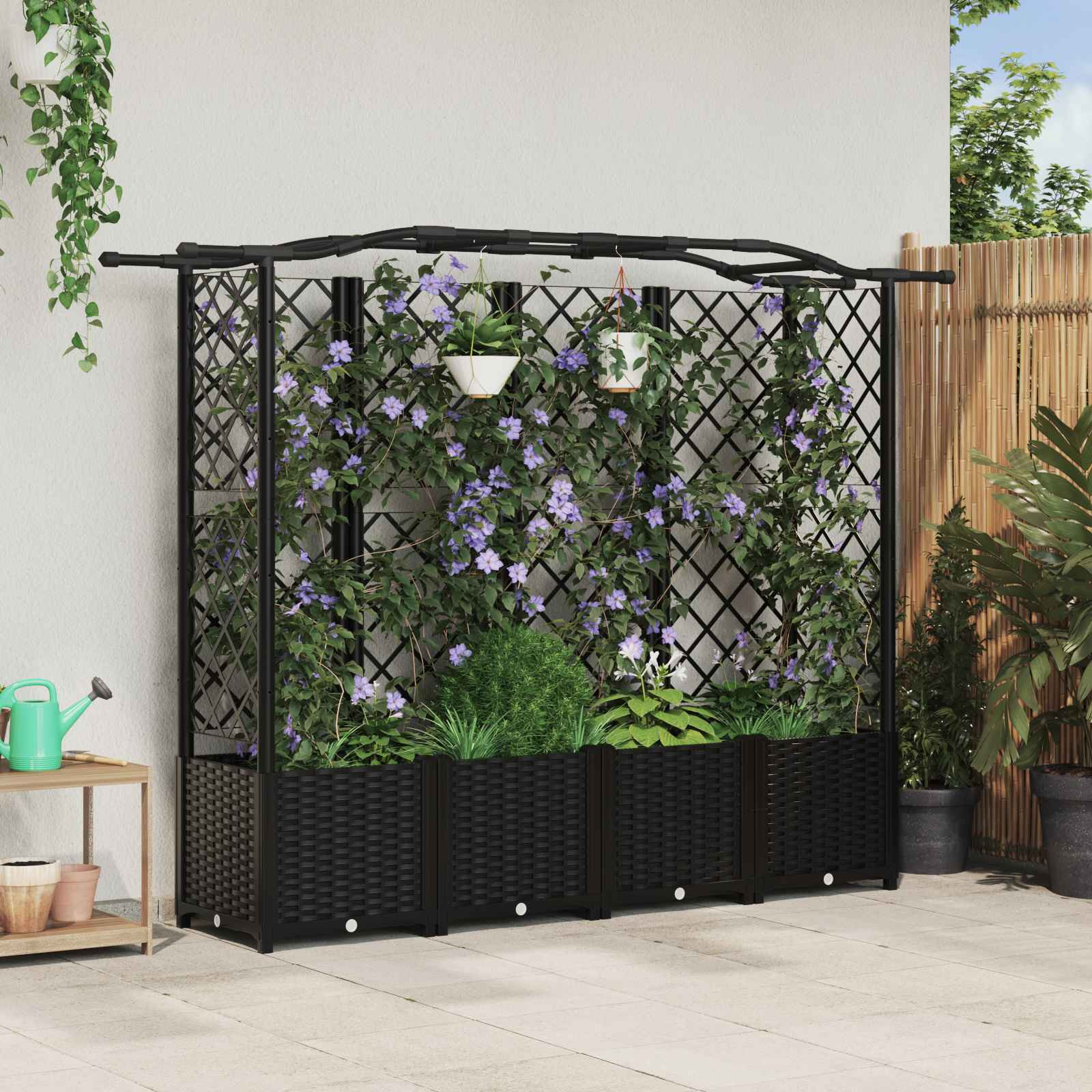 vidaXL Hochbeet mit Rankgitter und Dach Schwarz 204 x 40 x 138 cm PP