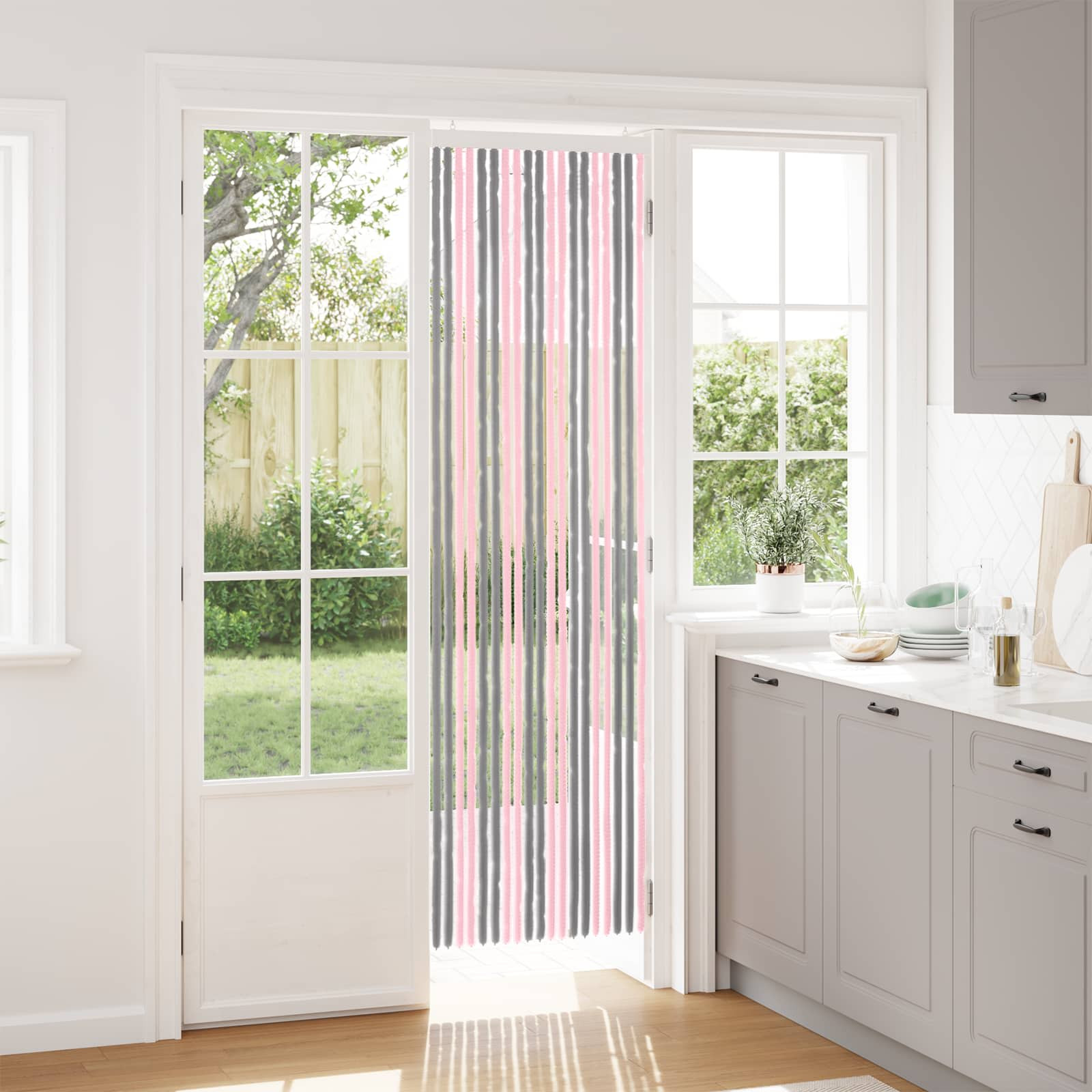 vidaXL Insektenschutzvorhang Chenille Silber Grau und Rosa 56 x 200 cm